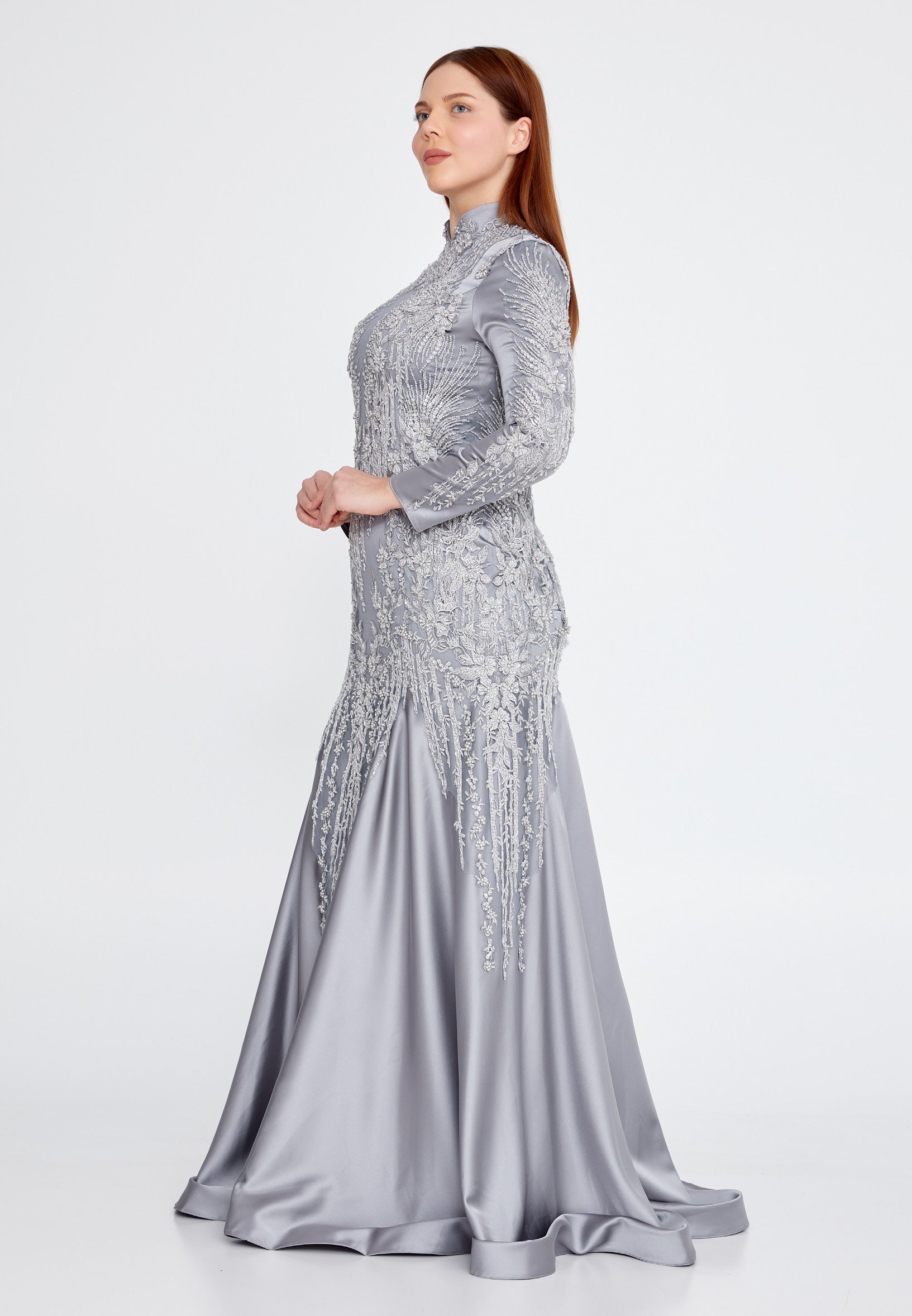 Long Sleeve Maxi Satin Fit & Flare Plus Size Wedding Guest Dress gzk7014-1 Burgundy / 44 Long Sleeve Maxi Satin Fit & Flare Plus Size Wedding Guest Dress gzk7014-1 Burgundy / 44