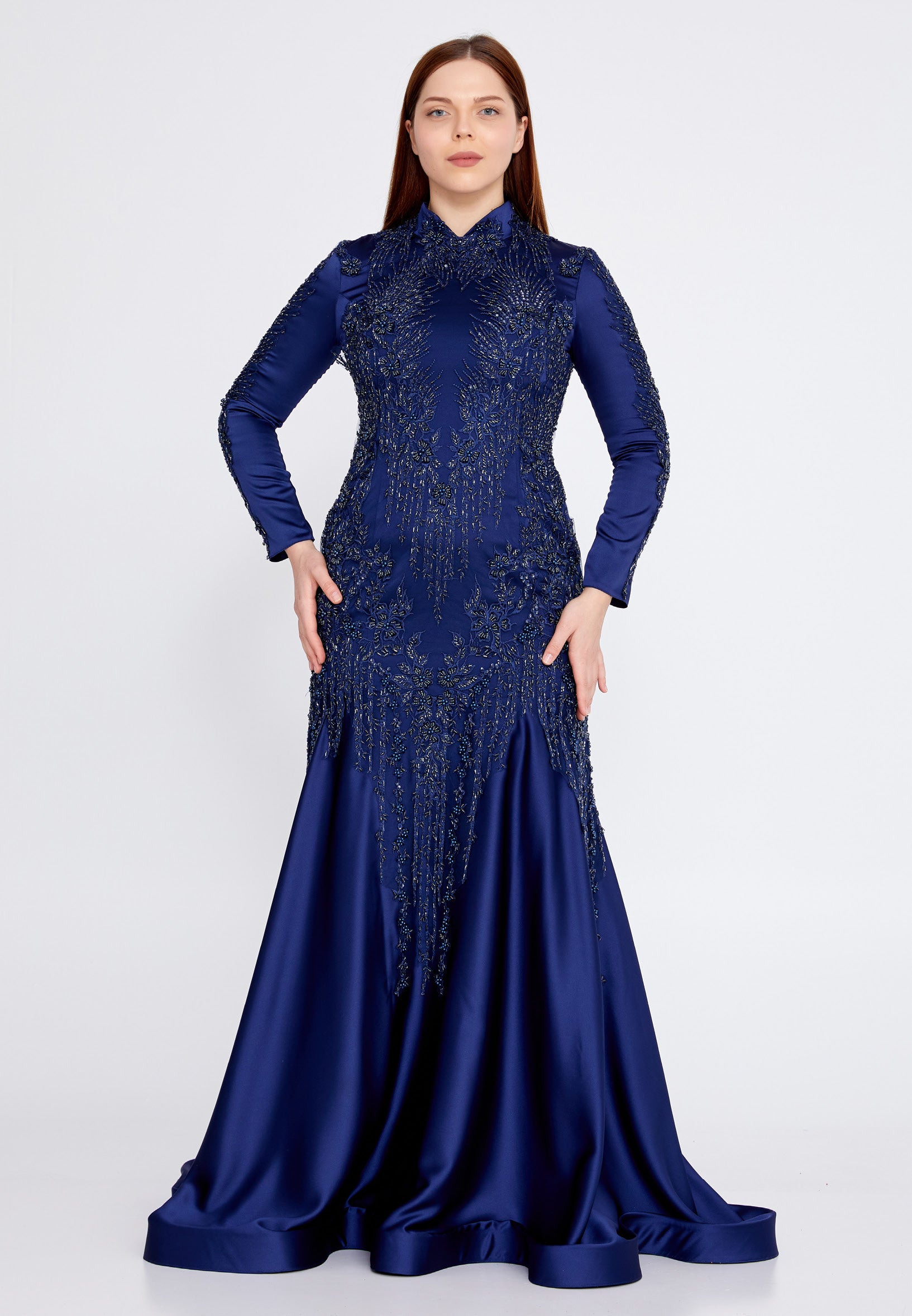 Long Sleeve Maxi Satin Fit & Flare Plus Size Wedding Guest Dress gzk7014-1 Long Sleeve Maxi Satin Fit & Flare Plus Size Wedding Guest Dress gzk7014-1