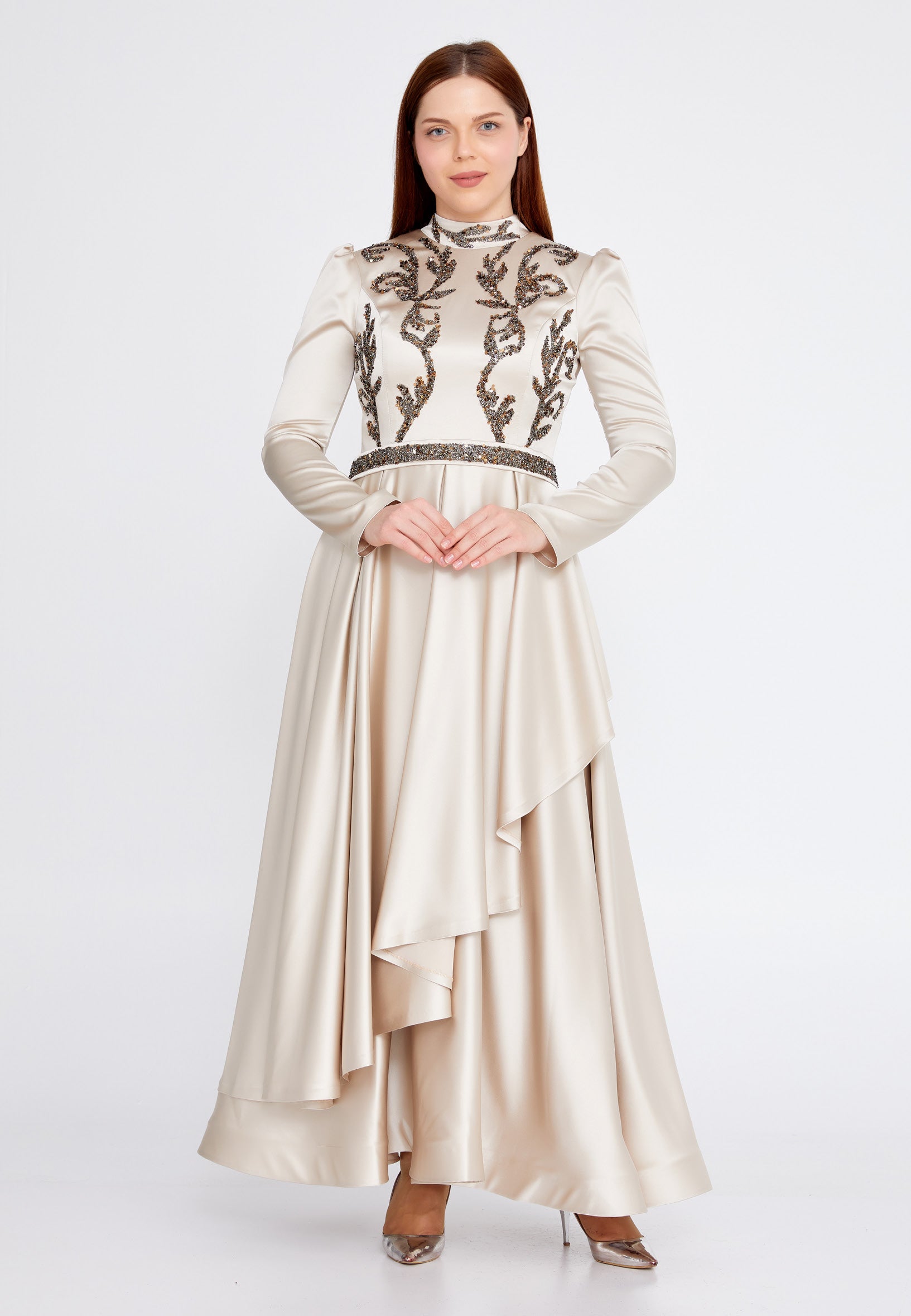 Long Sleeve Maxi Satin A - Line Plus Size Wedding Guest Dress gzk7005-1 Long Sleeve Maxi Satin A - Line Plus Size Wedding Guest Dress gzk7005-1