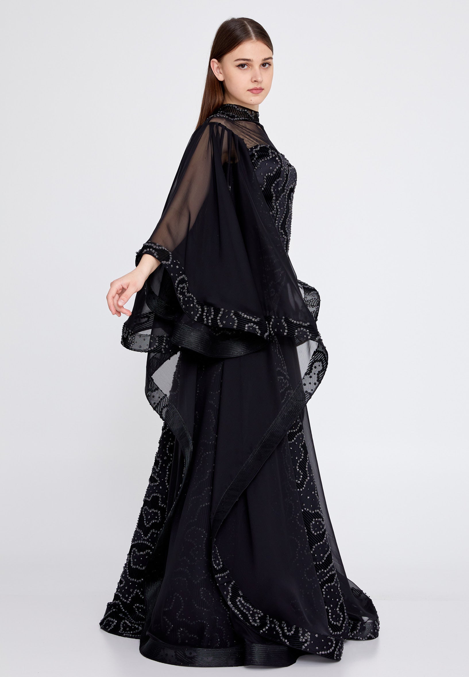 Long Sleeve Maxi Chiffon Mermaid Regular Prom Dress mtn2242 - Prom Dress - Istanbul Fashion Center