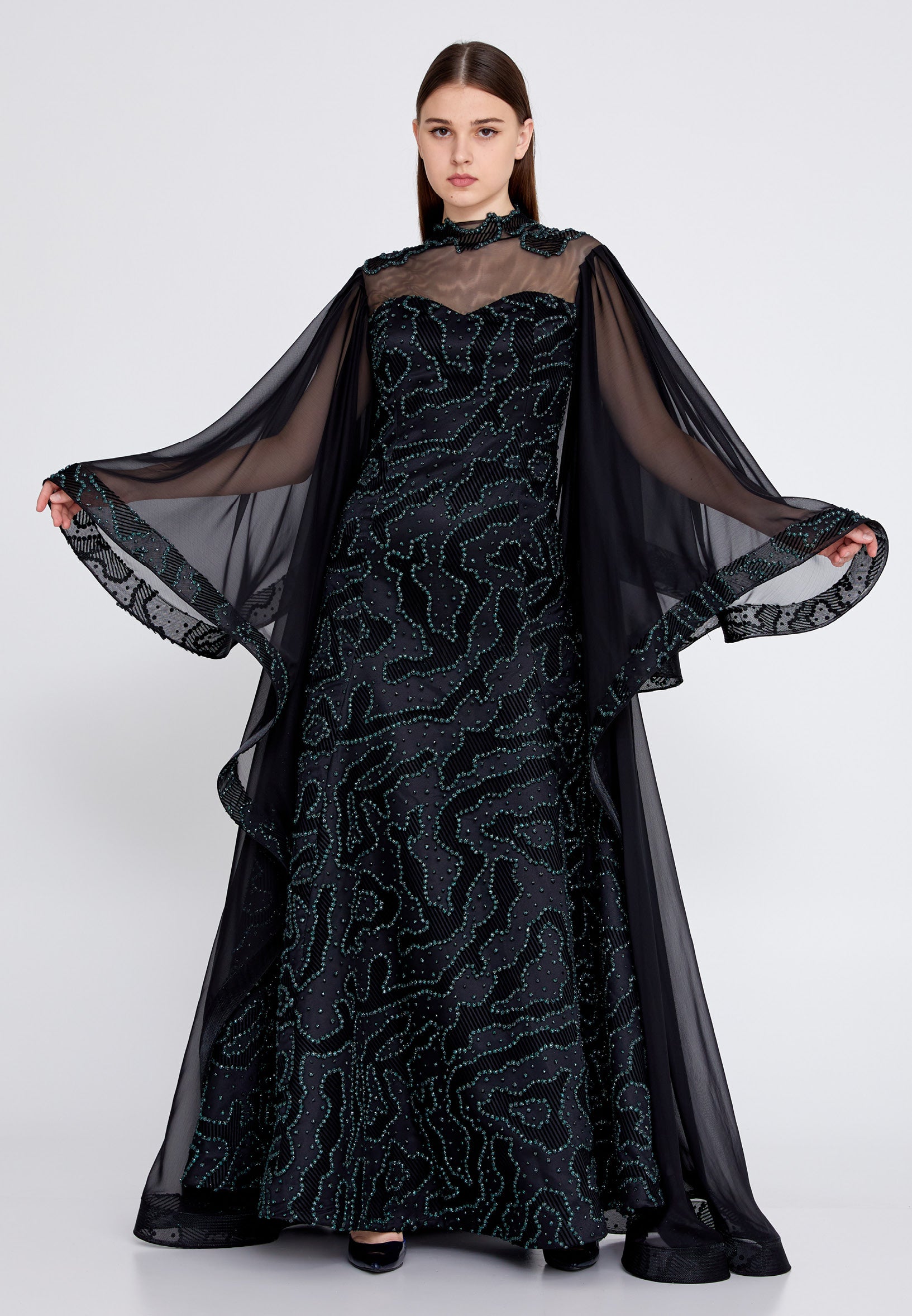 Long Sleeve Maxi Chiffon Mermaid Regular Prom Dress mtn2242 - Prom Dress - Istanbul Fashion Center