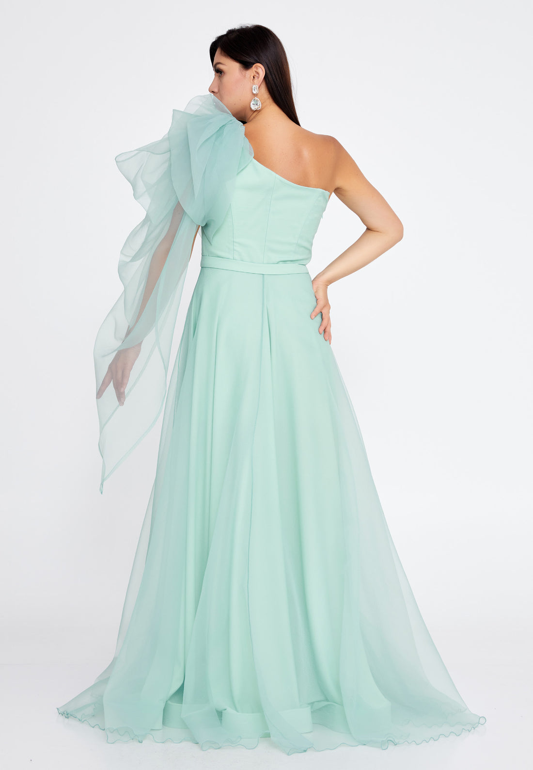 One Shoulder Maxi Tulle A - Line Regular Prom Dress drs2030