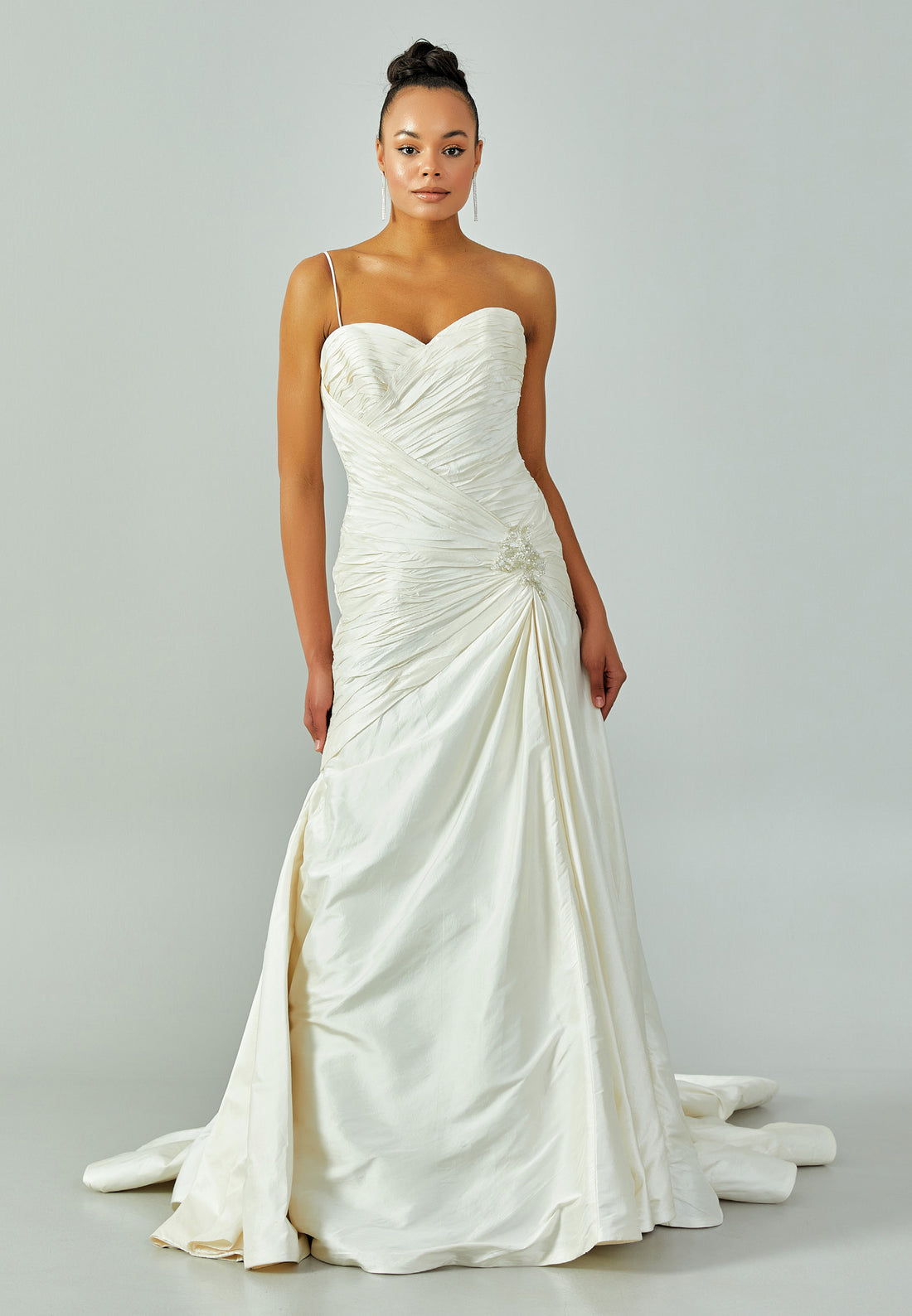 One Shoulder Maxi Satin Regular Wedding Dress enz00852 - Wedding Dress - Istanbul Fashion Center