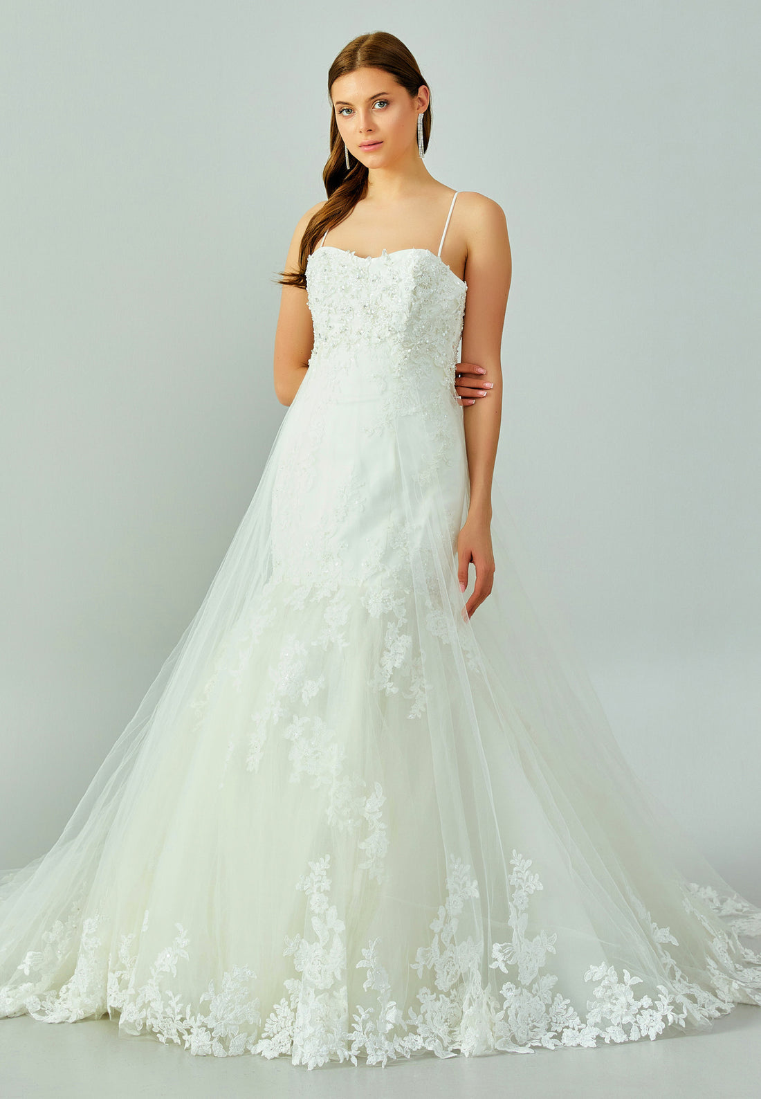 Sleeveless Maxi Tulle Regular Wedding Dress enz01193 - Wedding Dress - Istanbul Fashion Center