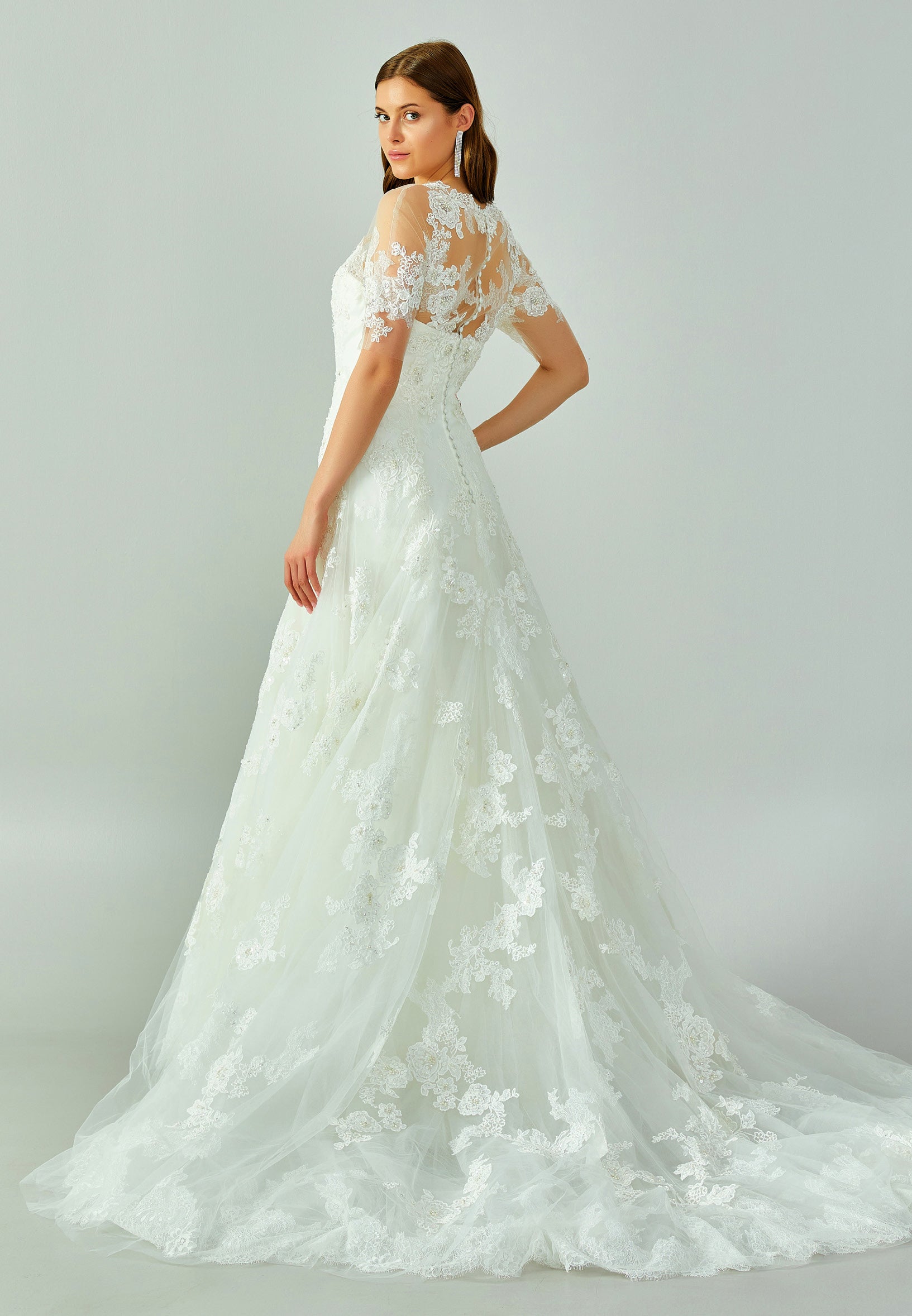 Short Sleeve Maxi Tulle Regular Wedding Dress enz01170 - Wedding Dress - Istanbul Fashion Center