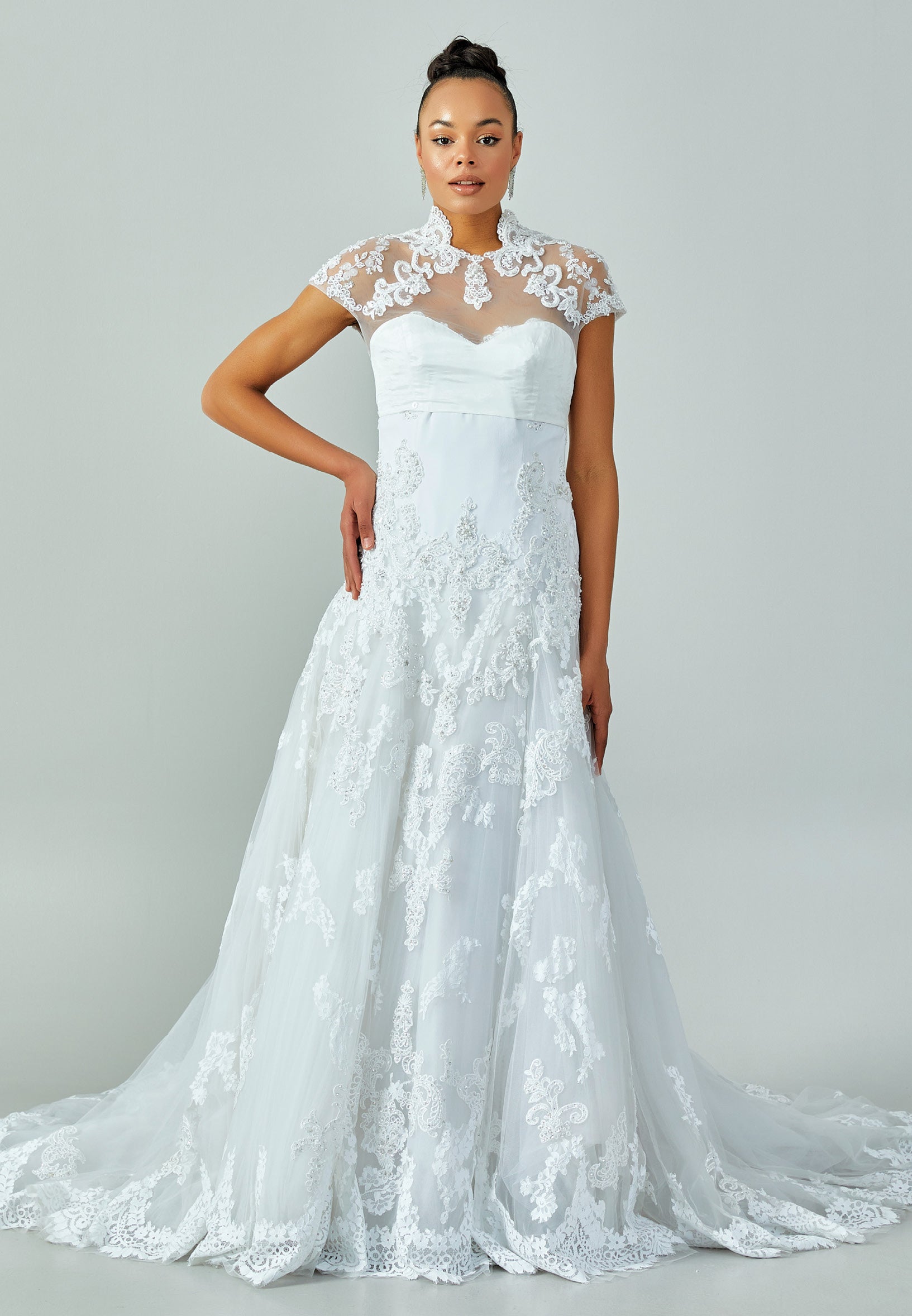 Short Sleeve Maxi Lace Regular Wedding Dress enz00520 - Wedding Dress - Istanbul Fashion Center