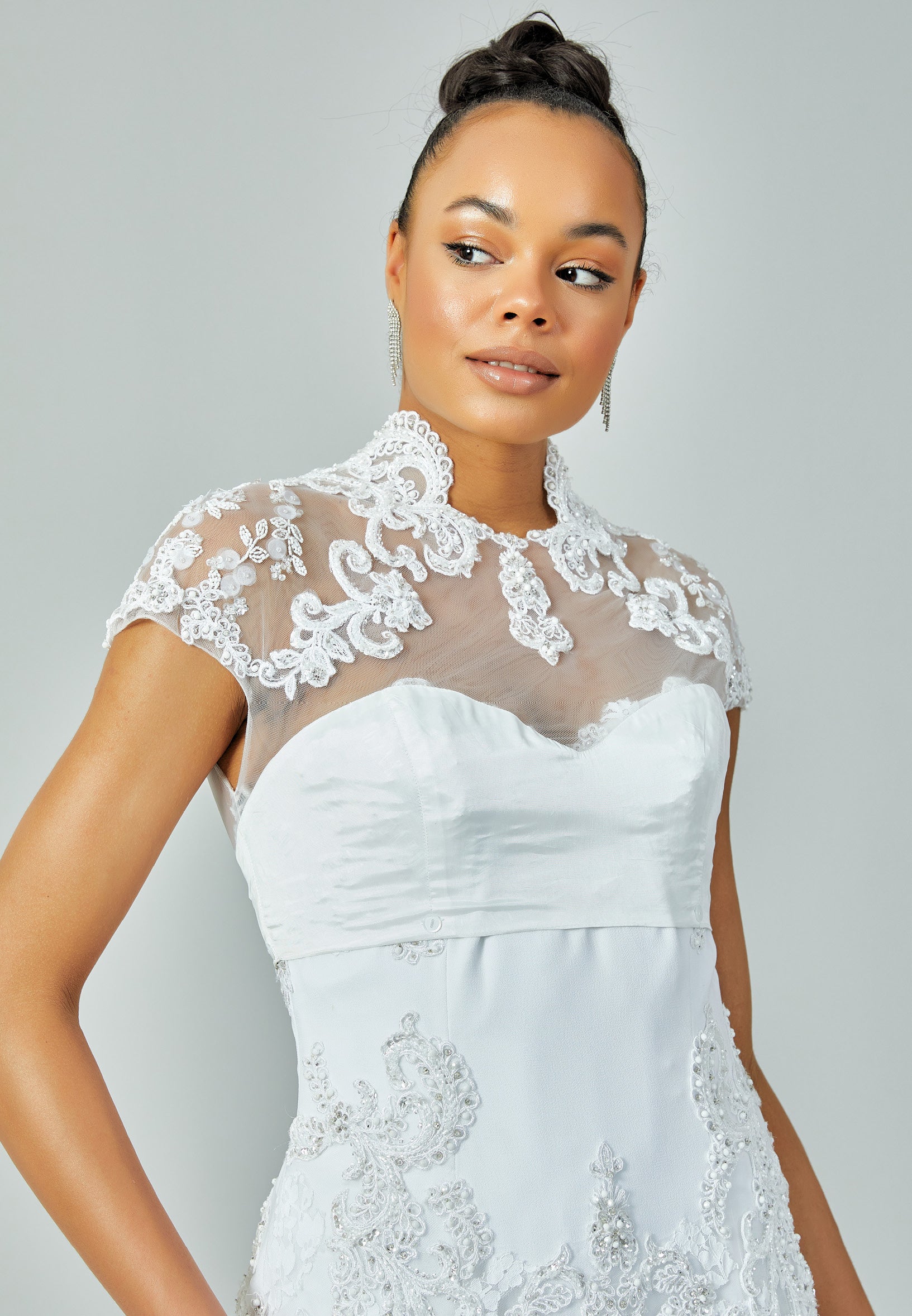 Short Sleeve Maxi Lace Regular Wedding Dress enz00520 - Wedding Dress - Istanbul Fashion Center