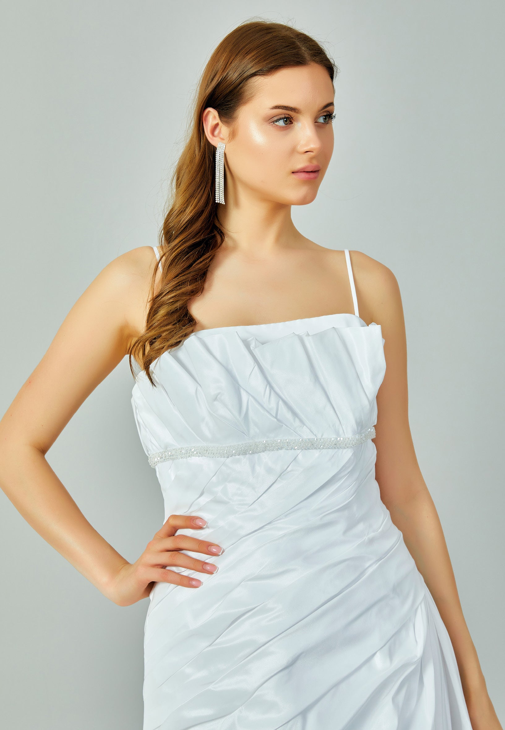 Sleeveless Maxi Polyester Regular Wedding Dress enz00704 - Wedding Dress - Istanbul Fashion Center
