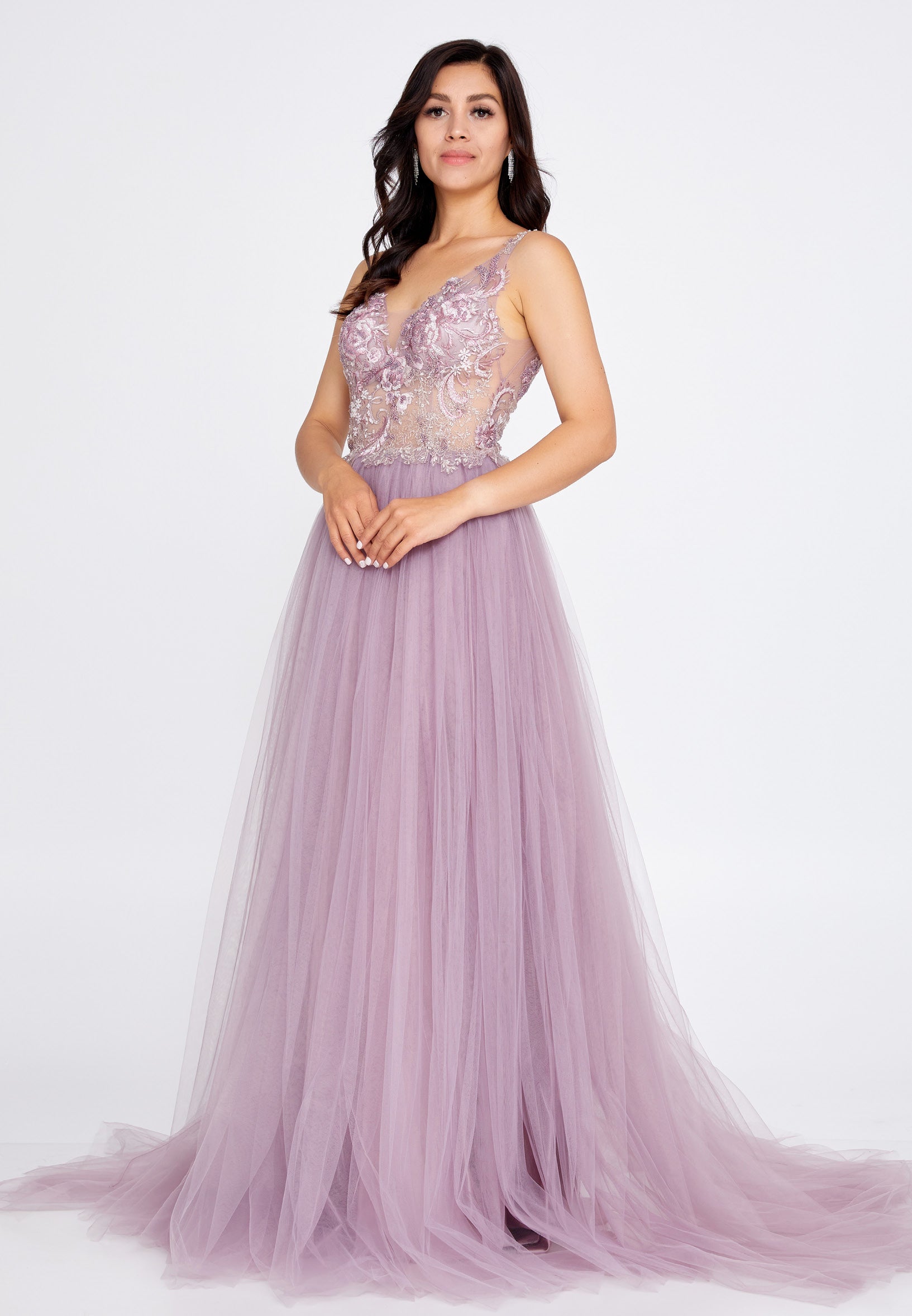 Sleeveless Maxi Tulle A - Line Regular Prom Dress aln1559 - Prom Dress - Istanbul Fashion Center