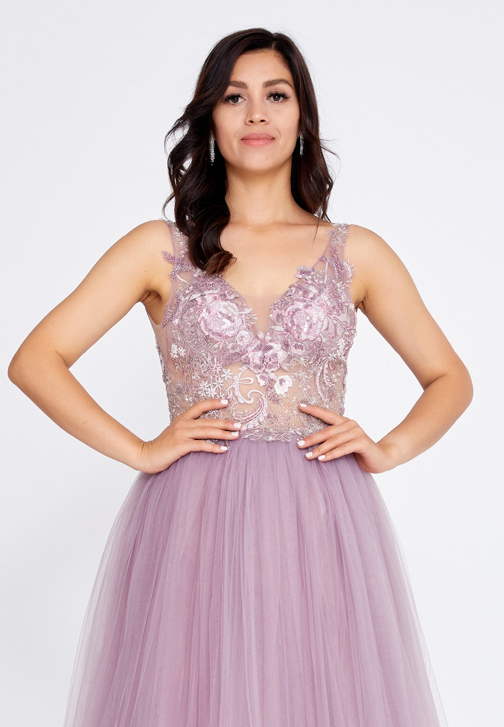 Sleeveless Maxi Tulle A - Line Regular Prom Dress aln1559 - Prom Dress - Istanbul Fashion Center