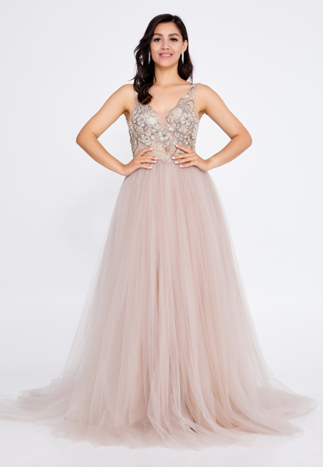 Sleeveless Maxi Tulle A - Line Regular Prom Dress aln1559 - Prom Dress - Istanbul Fashion Center