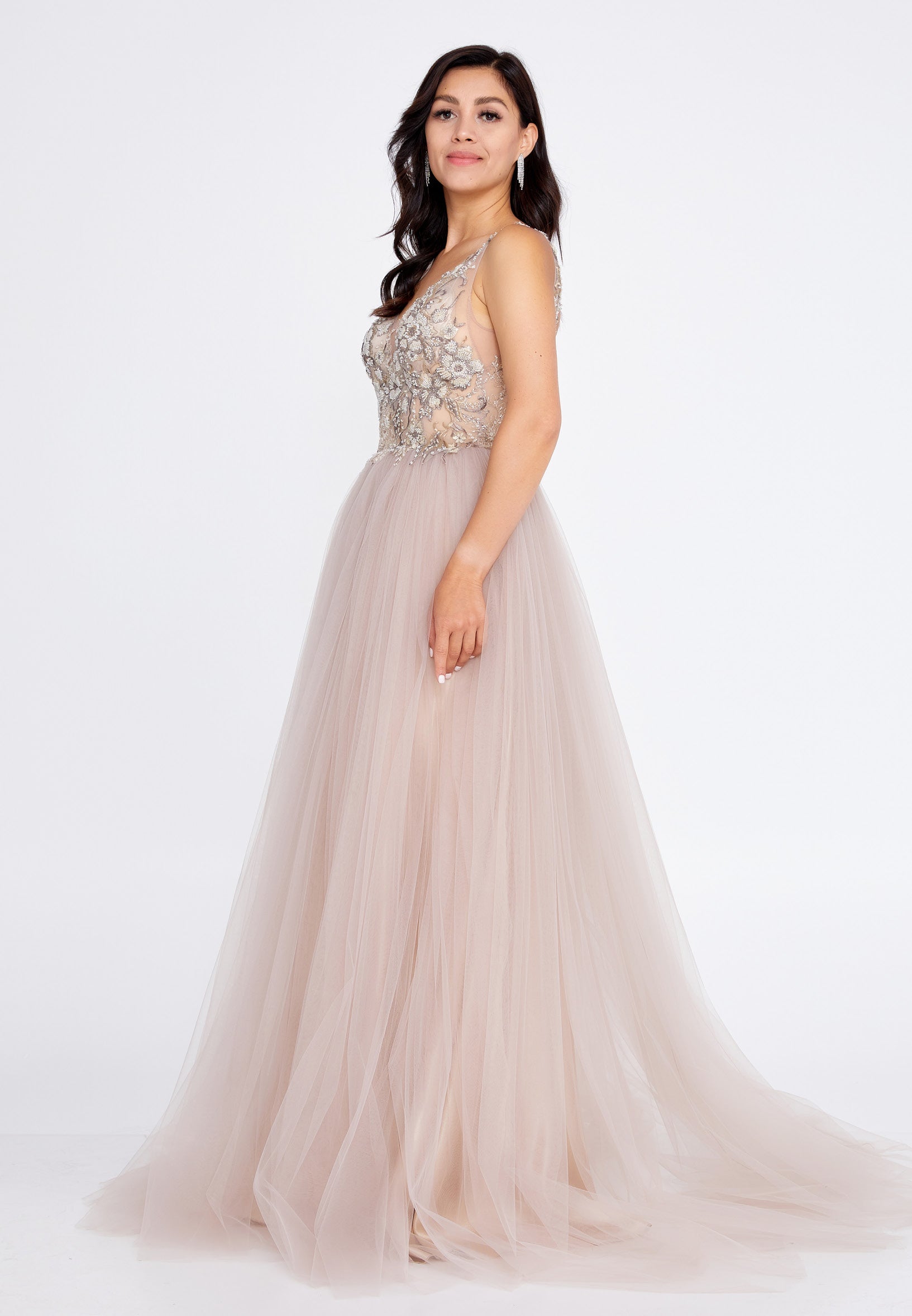 Sleeveless Maxi Tulle A - Line Regular Prom Dress aln1559 - Prom Dress - Istanbul Fashion Center