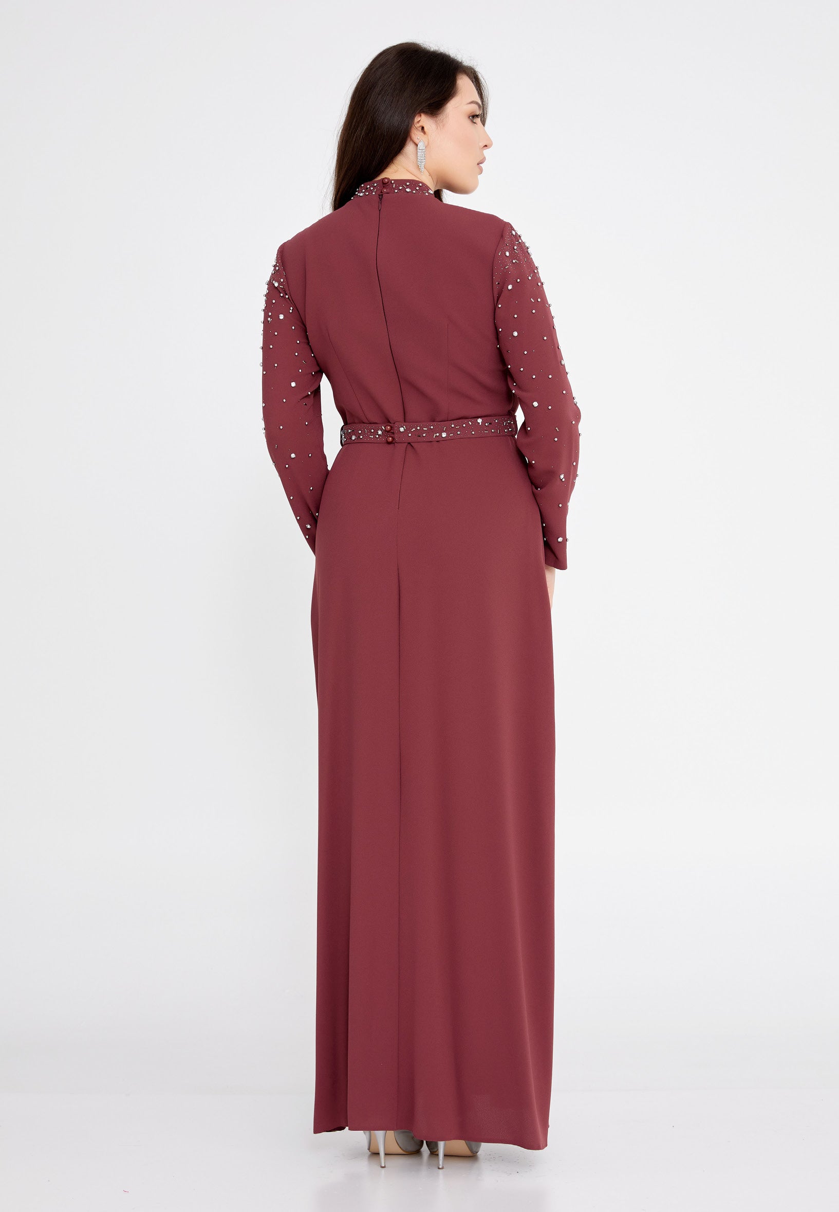 Long Sleeve Maxi Crepe Column Plus Size Evening Dress leq2141-b Burgundy / 42-44-46 Long Sleeve Maxi Crepe Column Plus Size Evening Dress leq2141-b Burgundy / 42-44-46