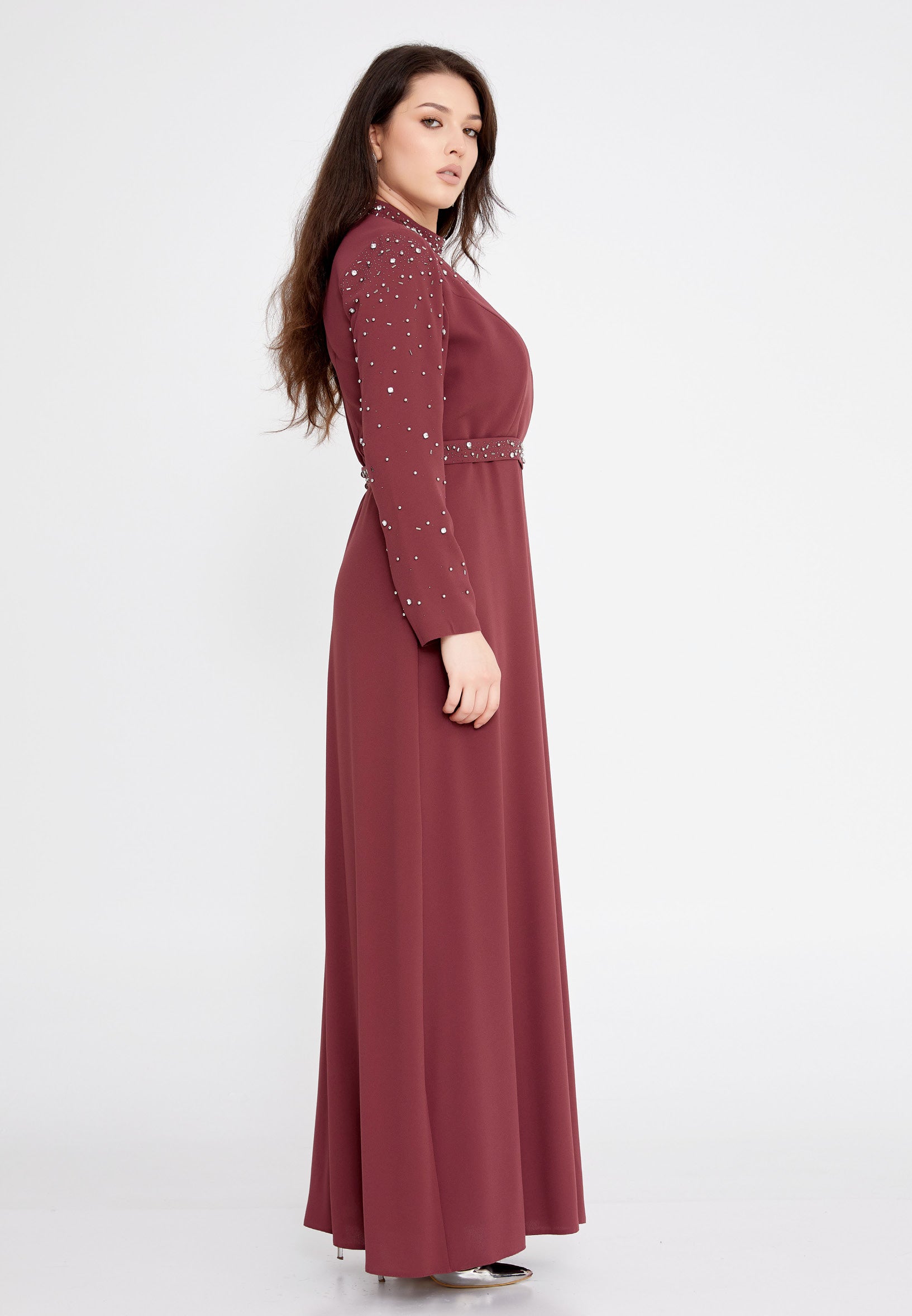 Long Sleeve Maxi Crepe Column Plus Size Evening Dress leq2141-b Burgundy / 42-44-46 Long Sleeve Maxi Crepe Column Plus Size Evening Dress leq2141-b Burgundy / 42-44-46