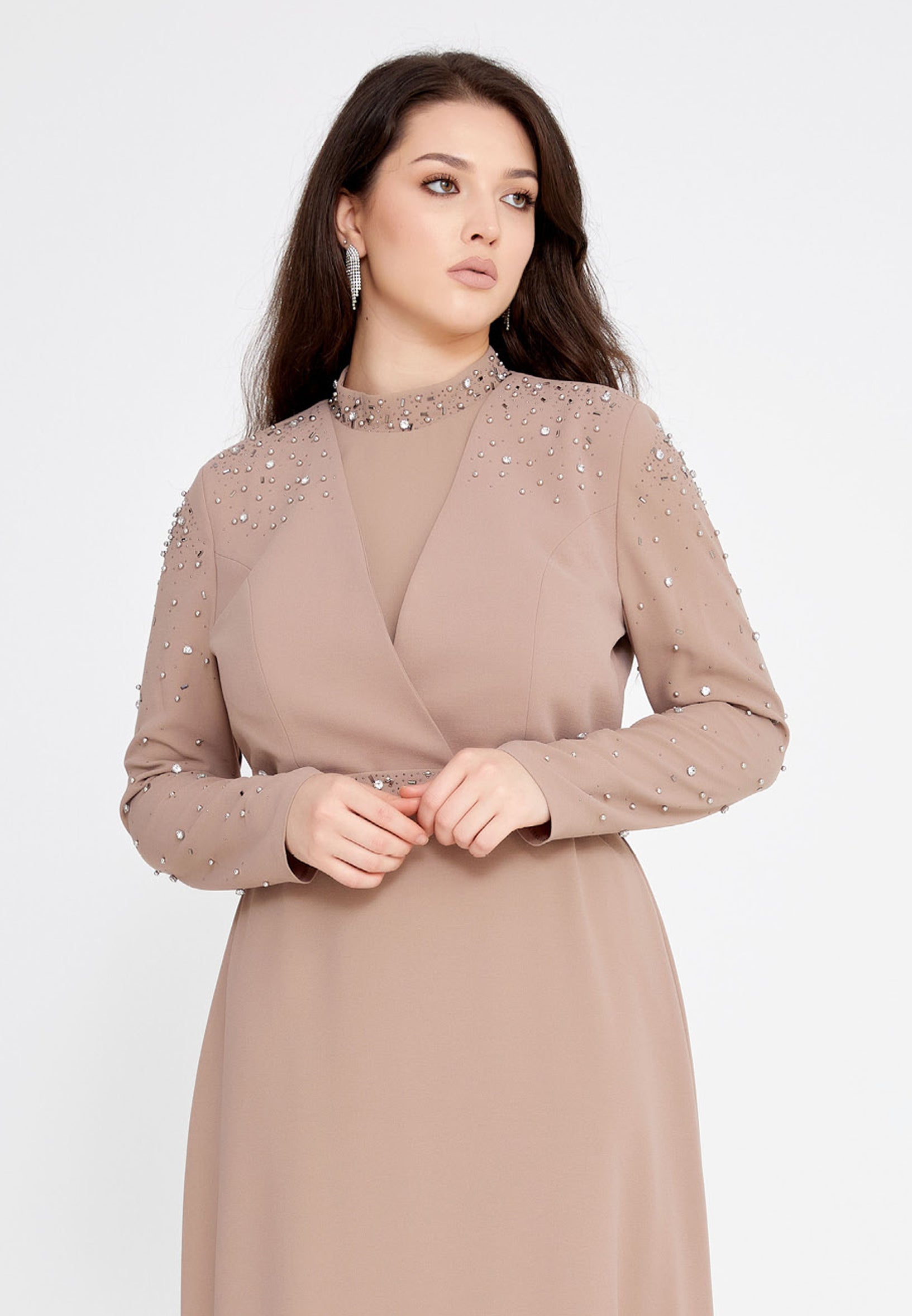 Long Sleeve Maxi Crepe Column Plus Size Evening Dress leq2141-b Burgundy / 42-44-46 Long Sleeve Maxi Crepe Column Plus Size Evening Dress leq2141-b Burgundy / 42-44-46