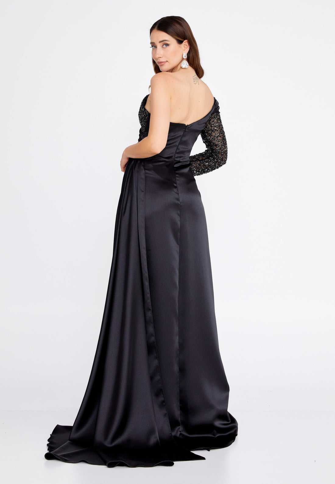 One Shoulder Maxi Satin Column Regular Wedding Guest Dress aln1501