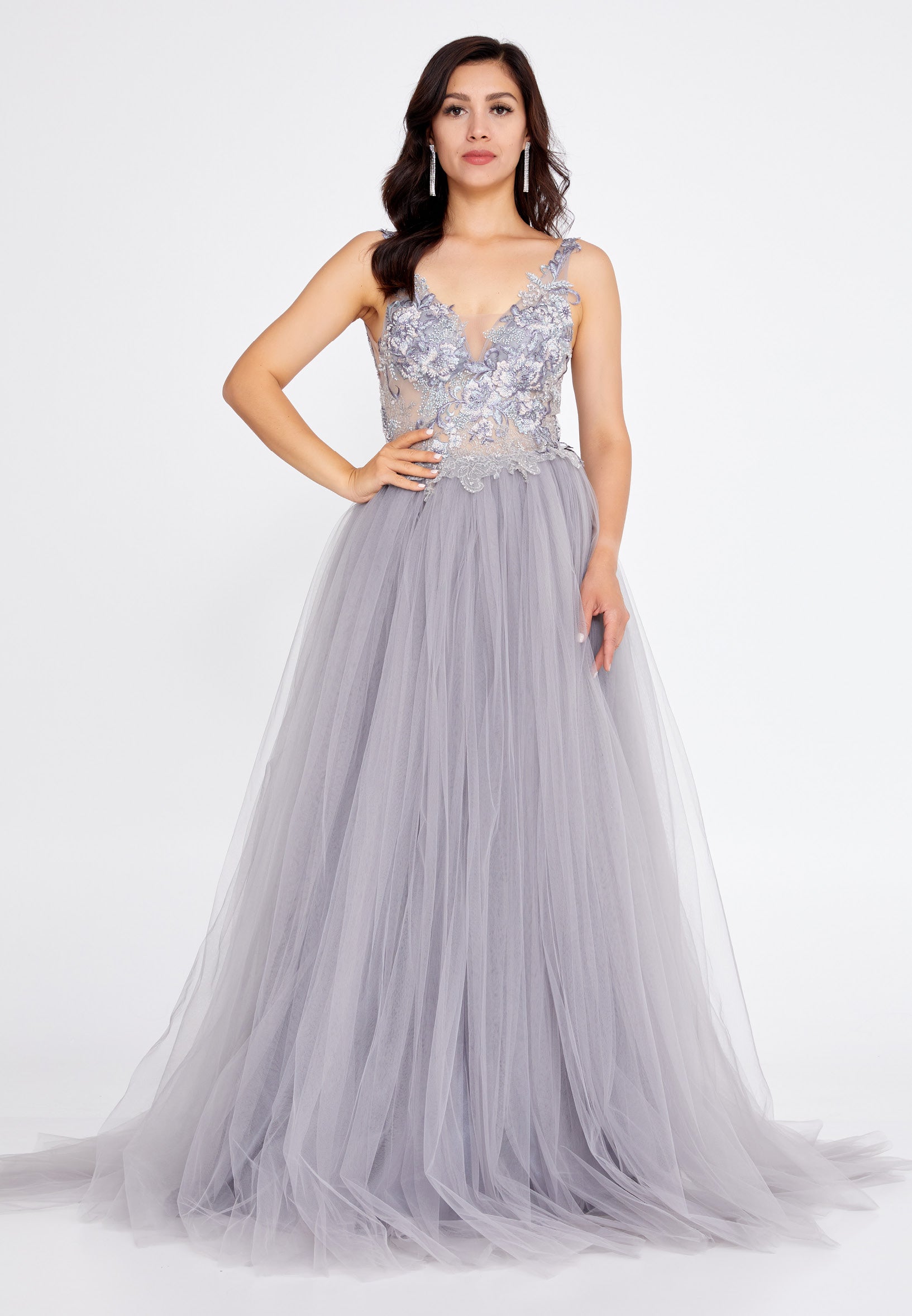 Sleeveless Maxi Tulle A - Line Regular Prom Dress aln1559 - Prom Dress - Istanbul Fashion Center