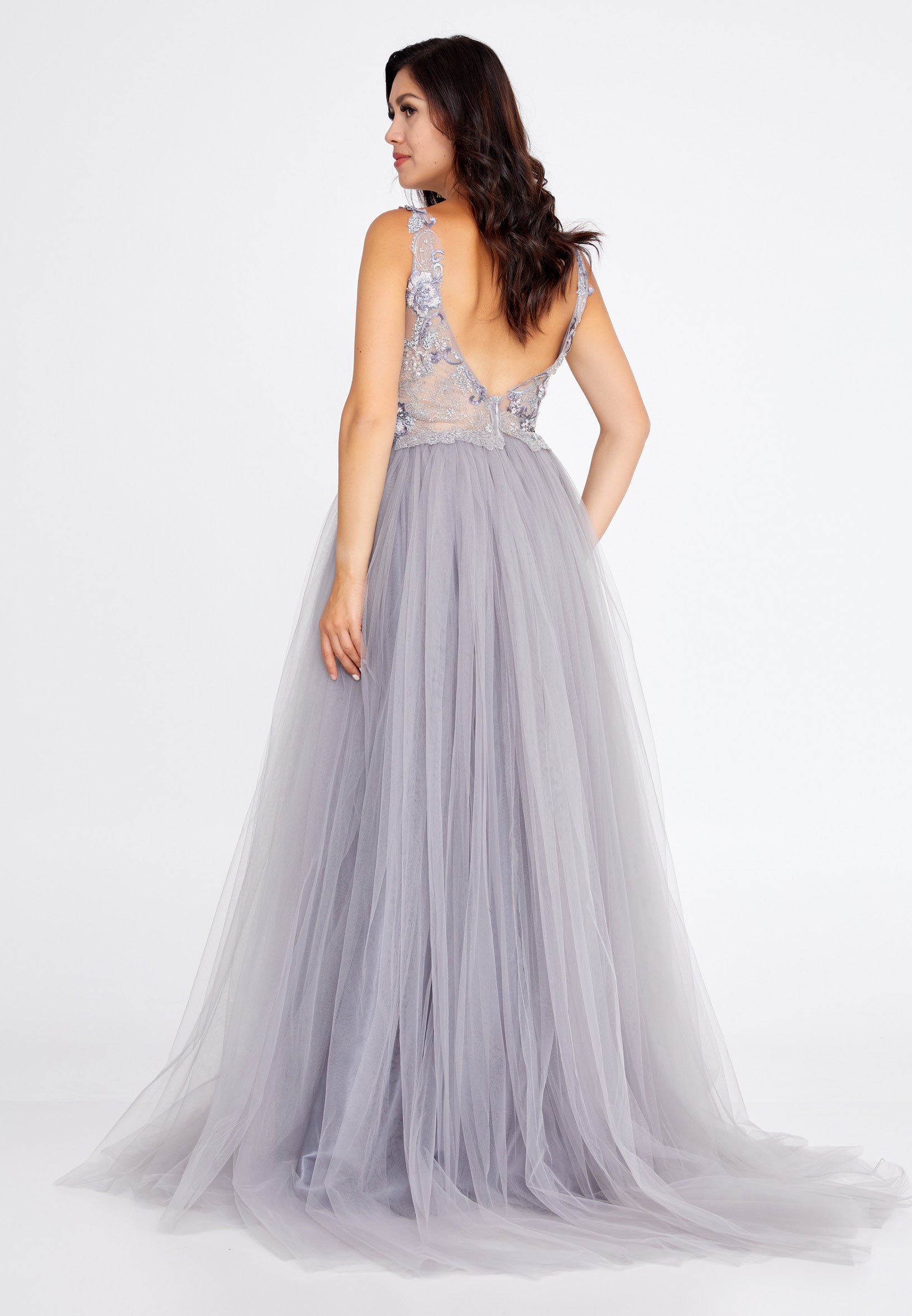 Sleeveless Maxi Tulle A - Line Regular Prom Dress aln1559 - Prom Dress - Istanbul Fashion Center