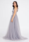 Sleeveless Maxi Tulle A - Line Regular Prom Dress aln1559 - Prom Dress - Istanbul Fashion Center