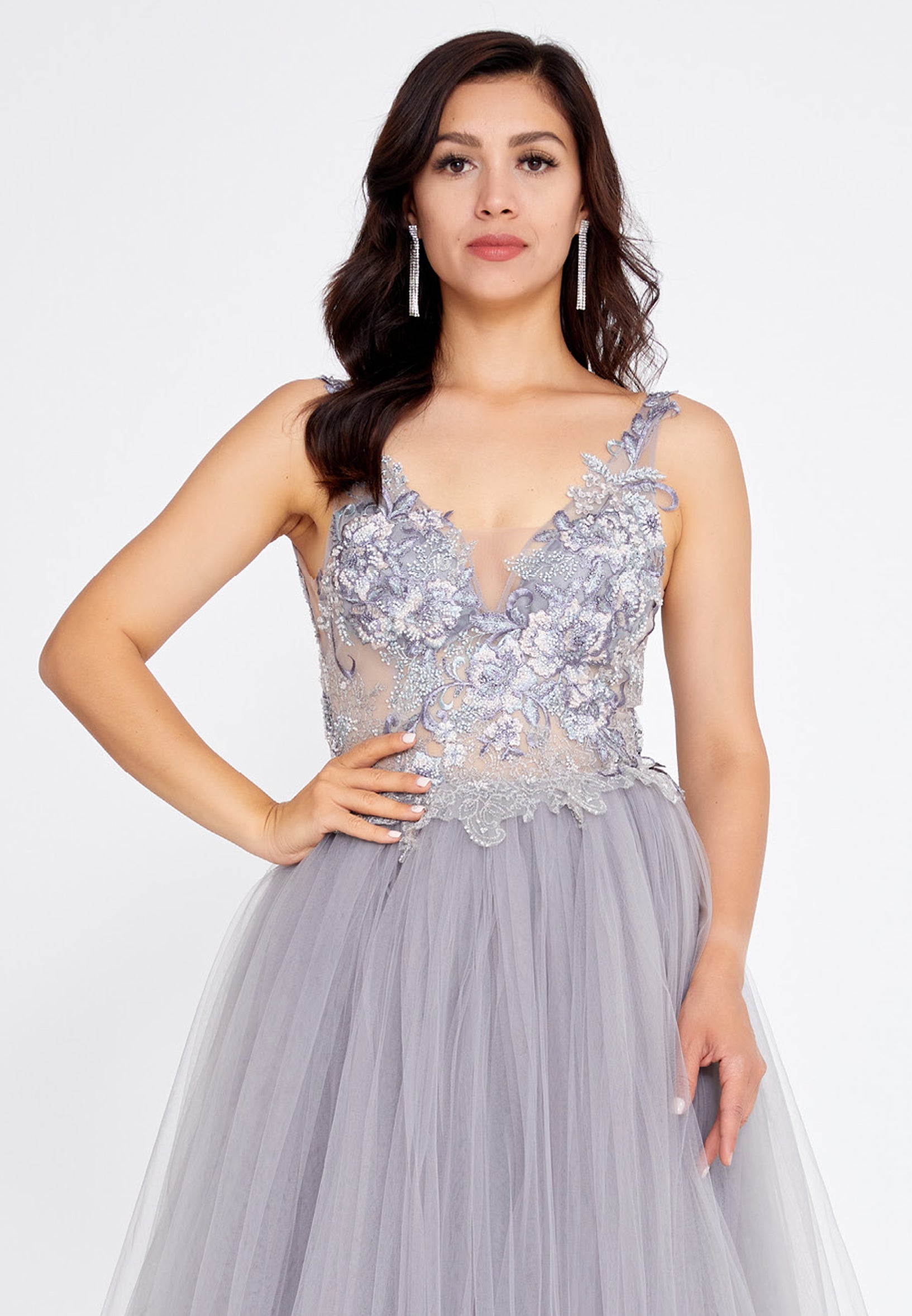 Sleeveless Maxi Tulle A - Line Regular Prom Dress aln1559 - Prom Dress - Istanbul Fashion Center