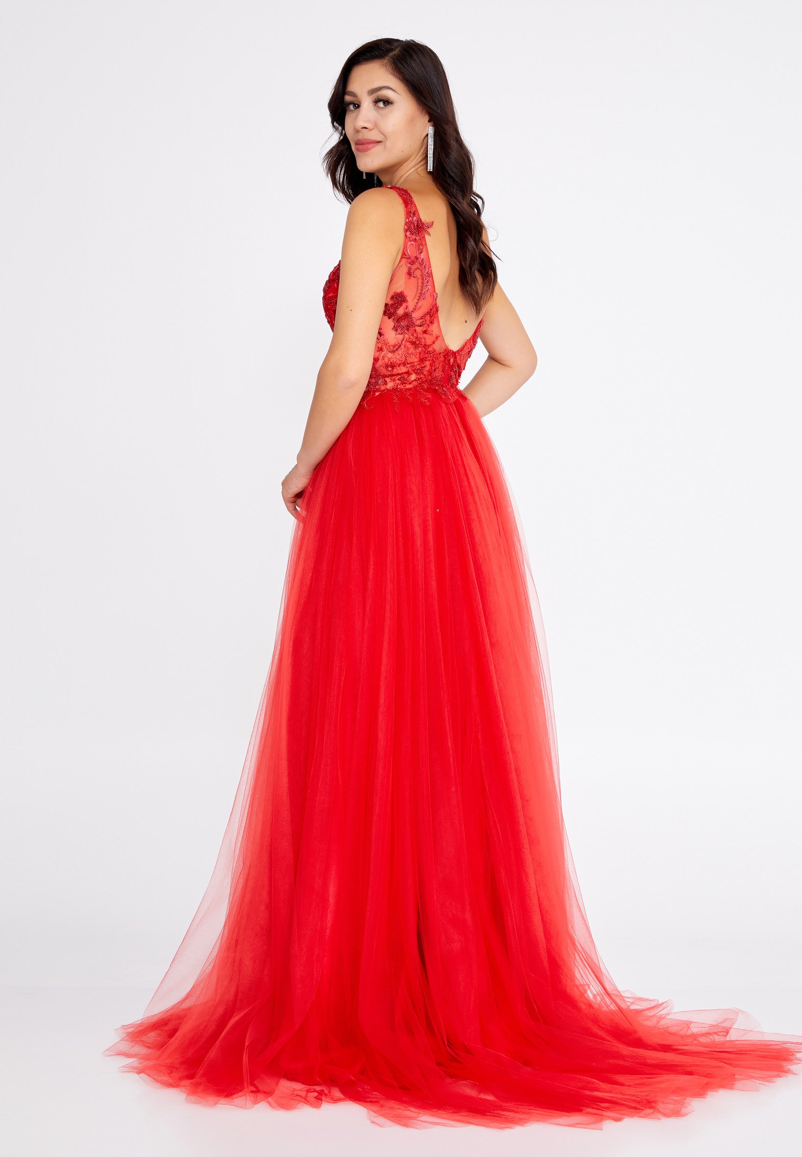 Sleeveless Maxi Tulle A - Line Regular Prom Dress aln1559 - Prom Dress - Istanbul Fashion Center