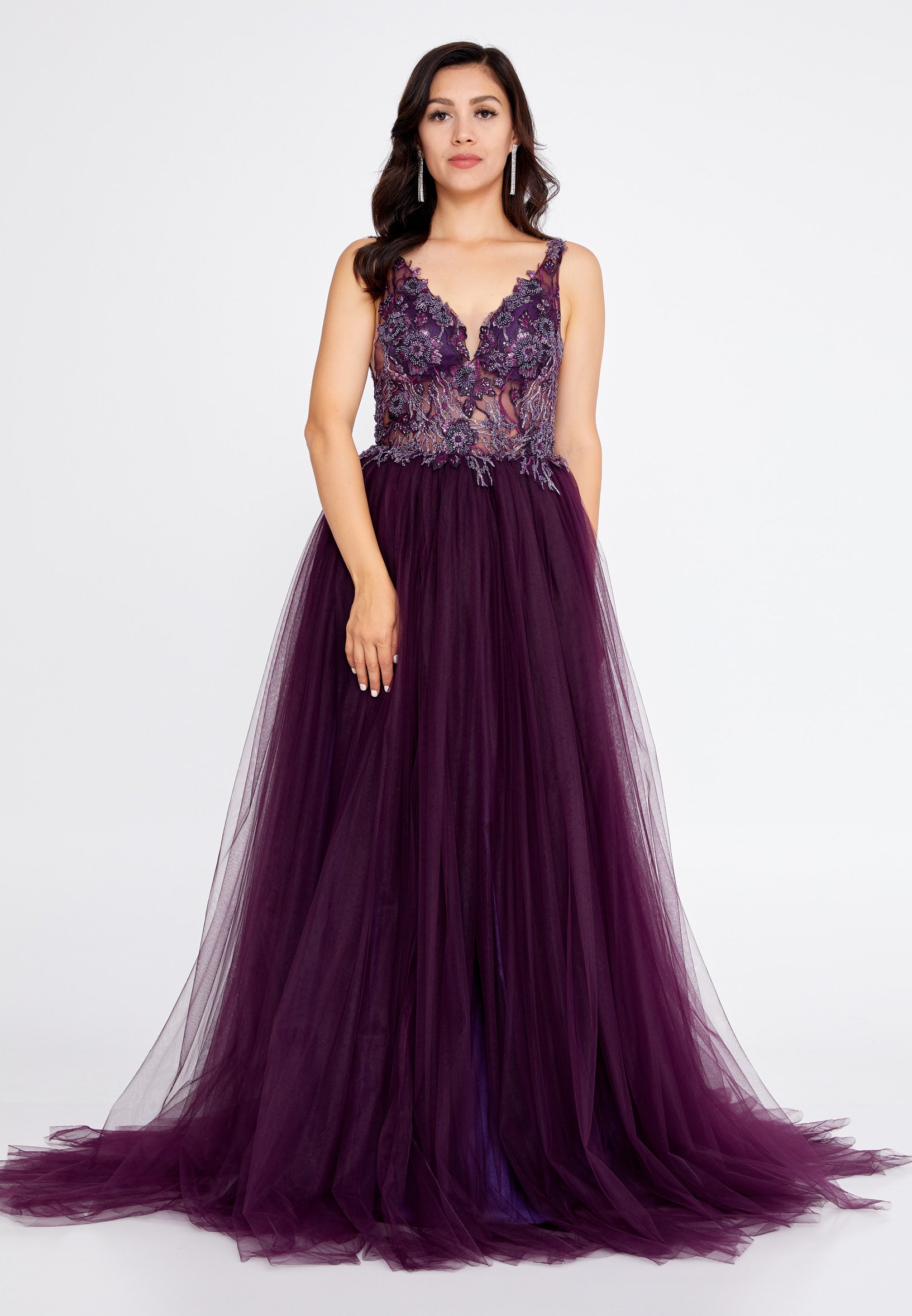 Sleeveless Maxi Tulle A - Line Regular Prom Dress aln1559 - Prom Dress - Istanbul Fashion Center