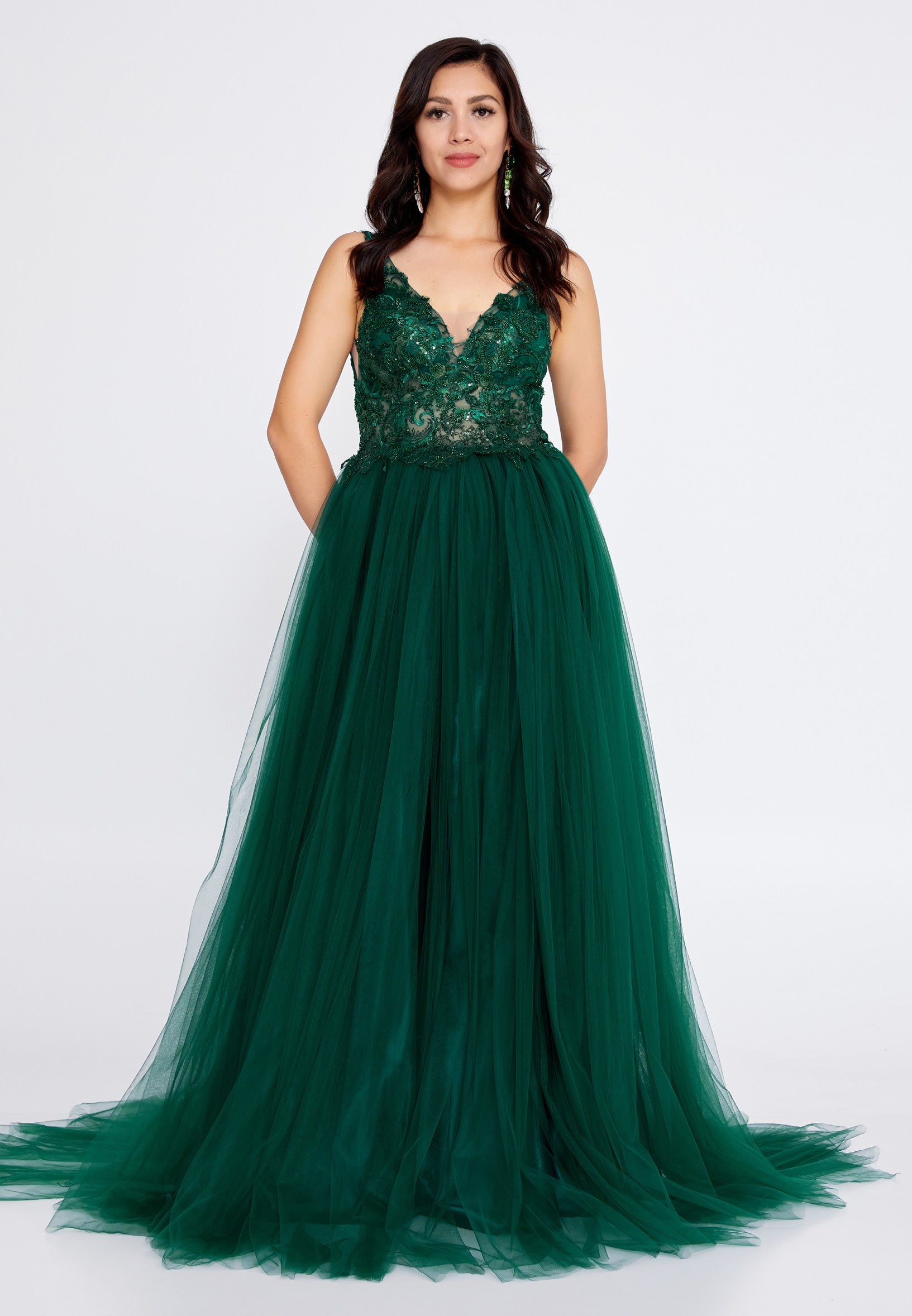 Sleeveless Maxi Tulle A - Line Regular Prom Dress aln1559 - Prom Dress - Istanbul Fashion Center