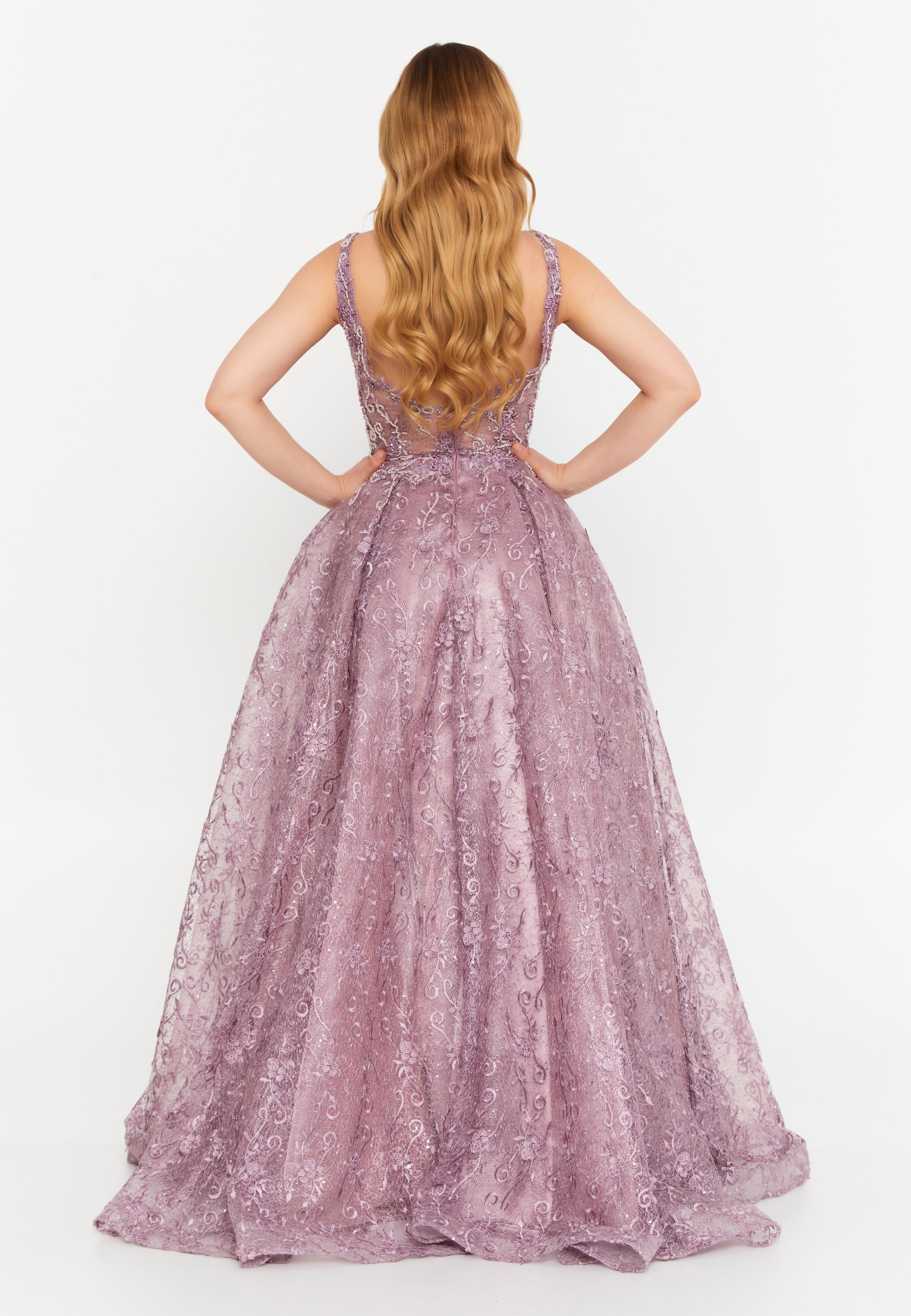 Sleeveless Maxi Lace A - Line Regular Prom Dress aln1530 - Prom Dress - Istanbul Fashion Center