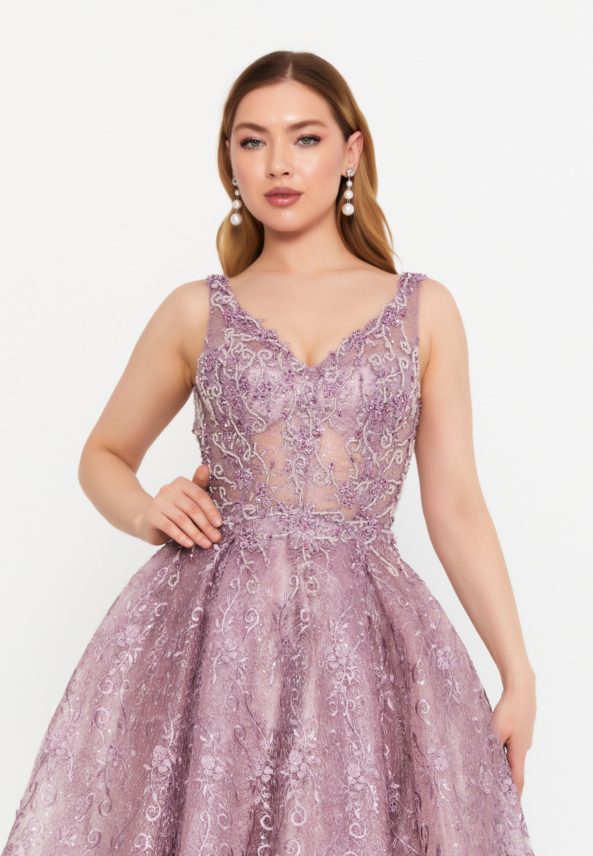 Sleeveless Maxi Lace A - Line Regular Prom Dress aln1530 - Prom Dress - Istanbul Fashion Center