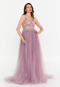Sleeveless Maxi Tulle A - Line Regular Prom Dress aln1559 - Prom Dress - Istanbul Fashion Center