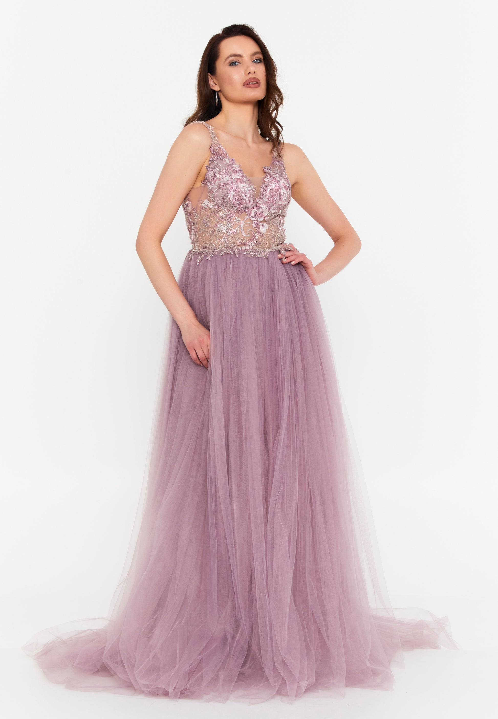 Sleeveless Maxi Tulle A - Line Regular Prom Dress aln1559 - Prom Dress - Istanbul Fashion Center