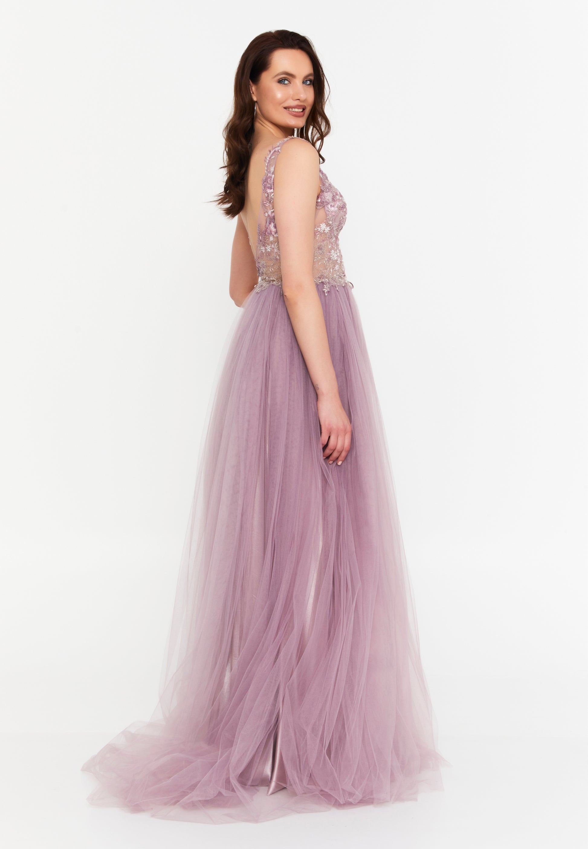 Sleeveless Maxi Tulle A - Line Regular Prom Dress aln1559 - Prom Dress - Istanbul Fashion Center