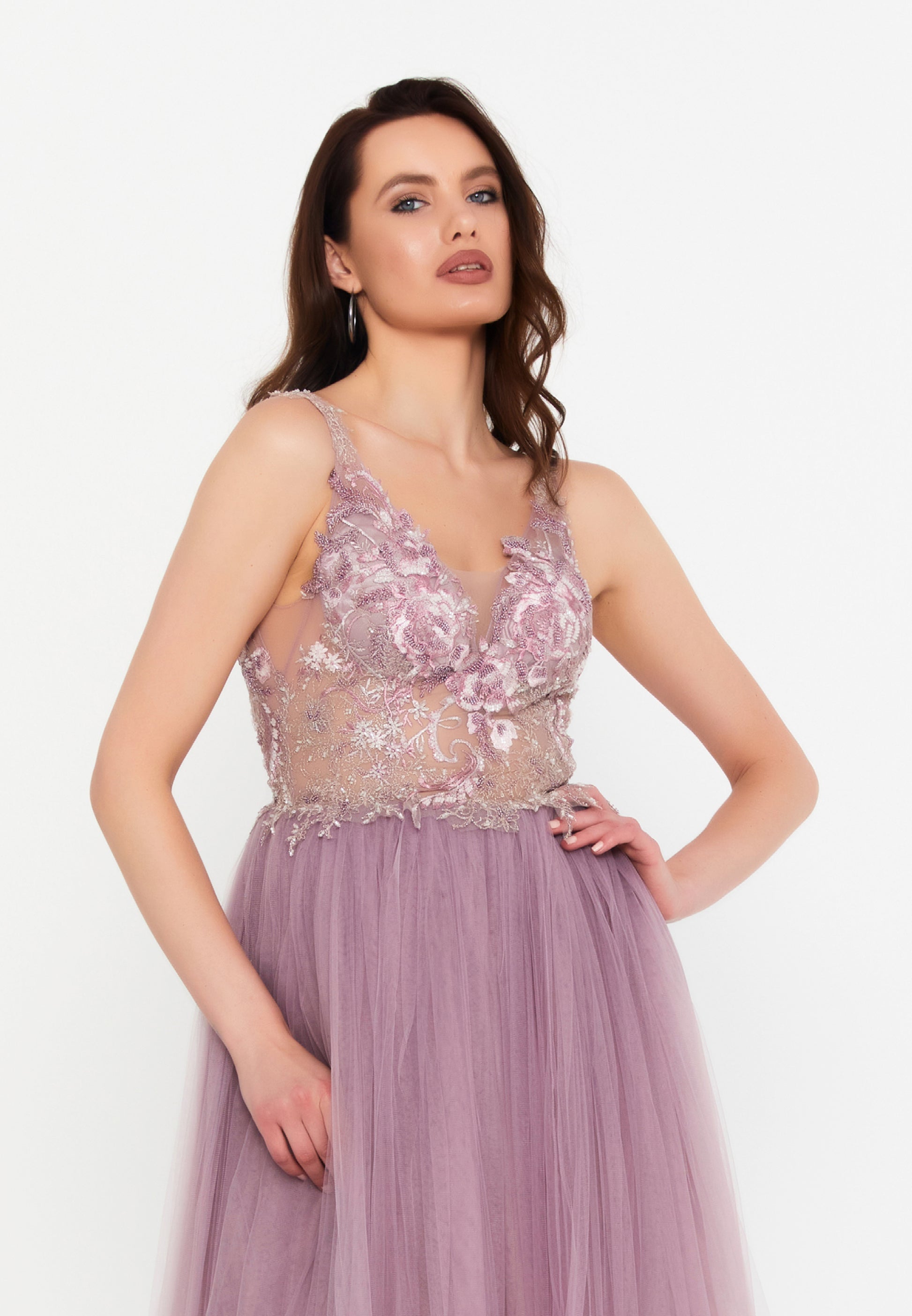 Sleeveless Maxi Tulle A - Line Regular Prom Dress aln1559 - Prom Dress - Istanbul Fashion Center