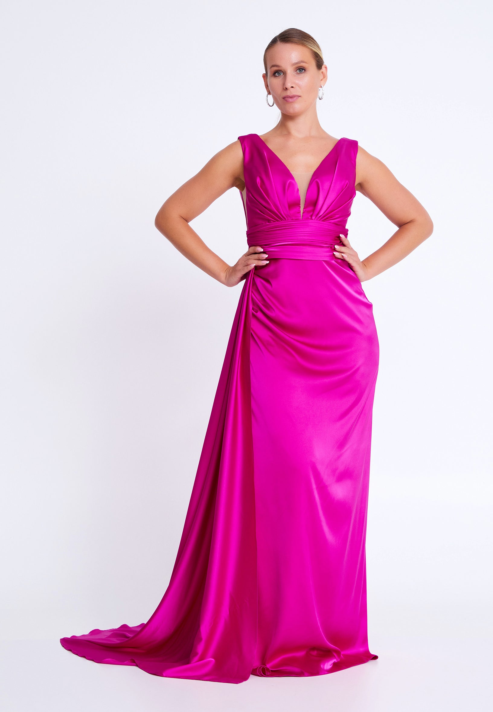 Sleeveless Maxi Satin Mermaid Plus Size Evening Dress aln1526-b - Evening Dress - Istanbul Fashion Center