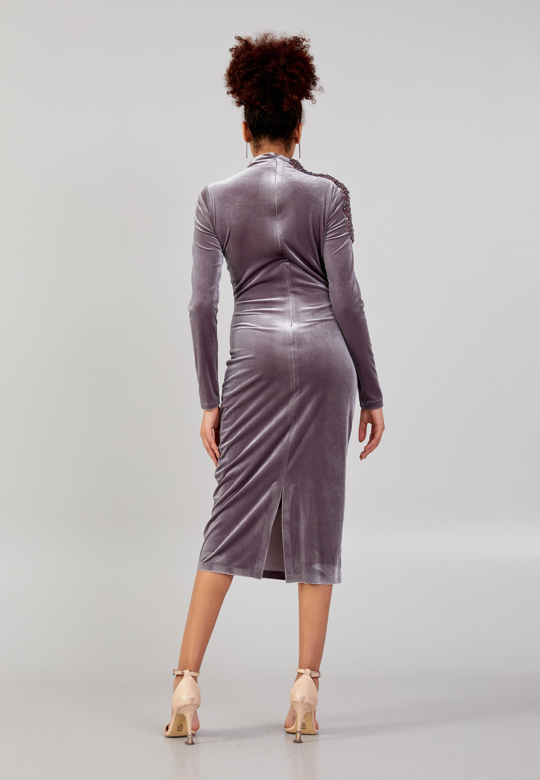 Long Sleeve Midi Velvet Bodycon Regular Evening Dress see2658