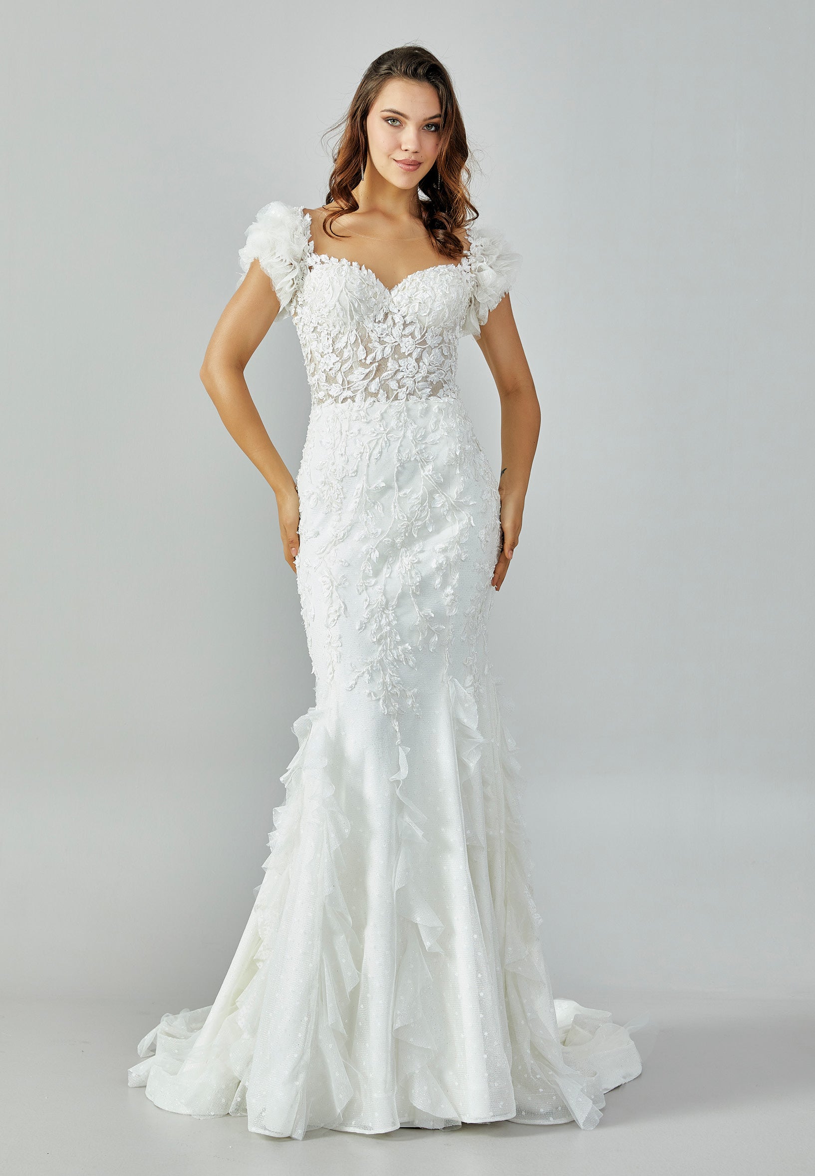 Short Sleeve Maxi Tulle Regular Wedding Dress abb223132 - Wedding Dress - Istanbul Fashion Center
