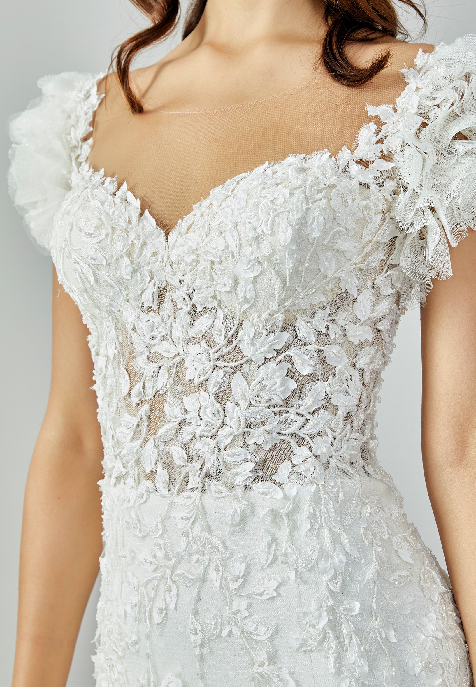 Short Sleeve Maxi Tulle Regular Wedding Dress abb223132 - Wedding Dress - Istanbul Fashion Center