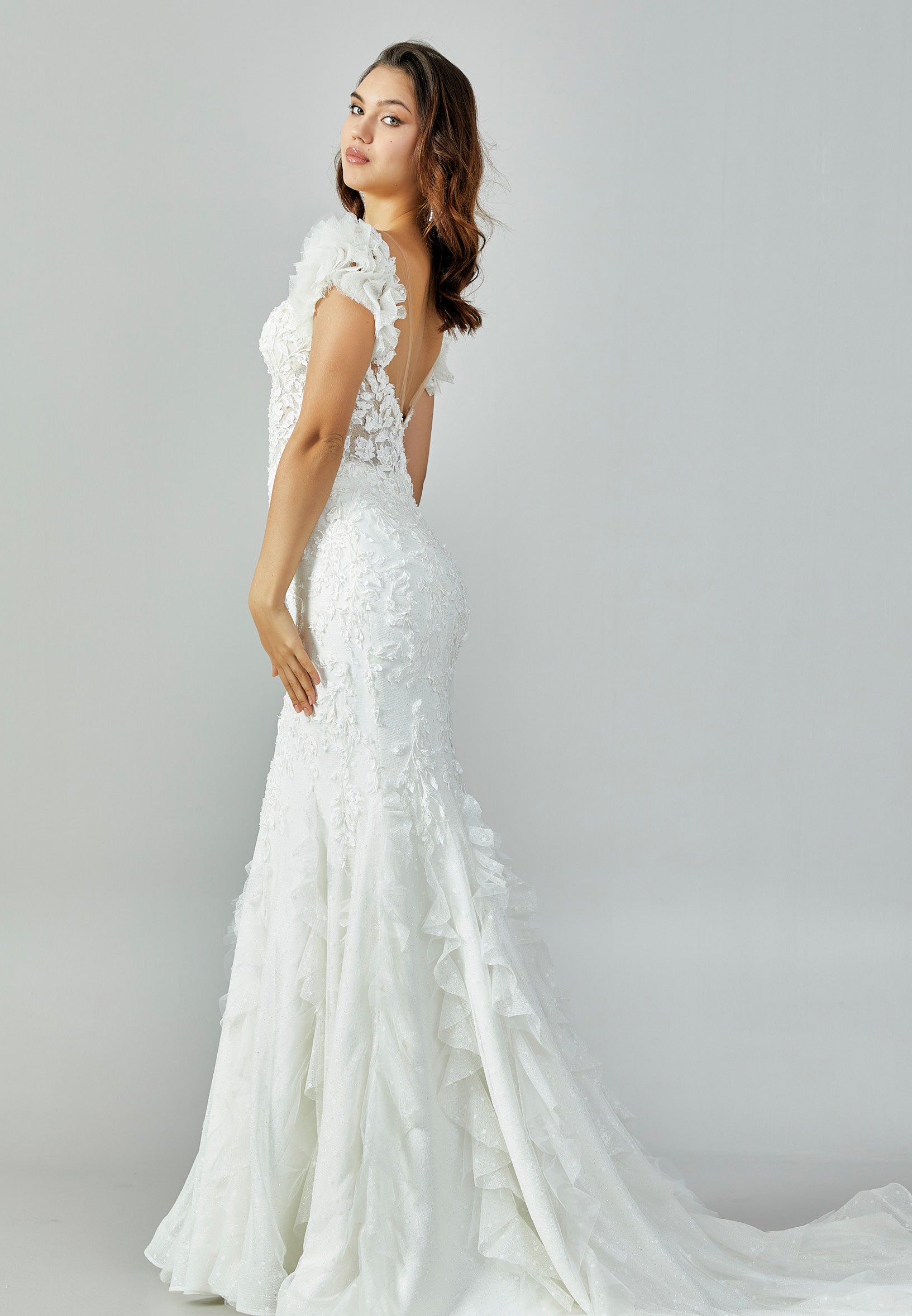 Short Sleeve Maxi Tulle Regular Wedding Dress abb223132 - Wedding Dress - Istanbul Fashion Center