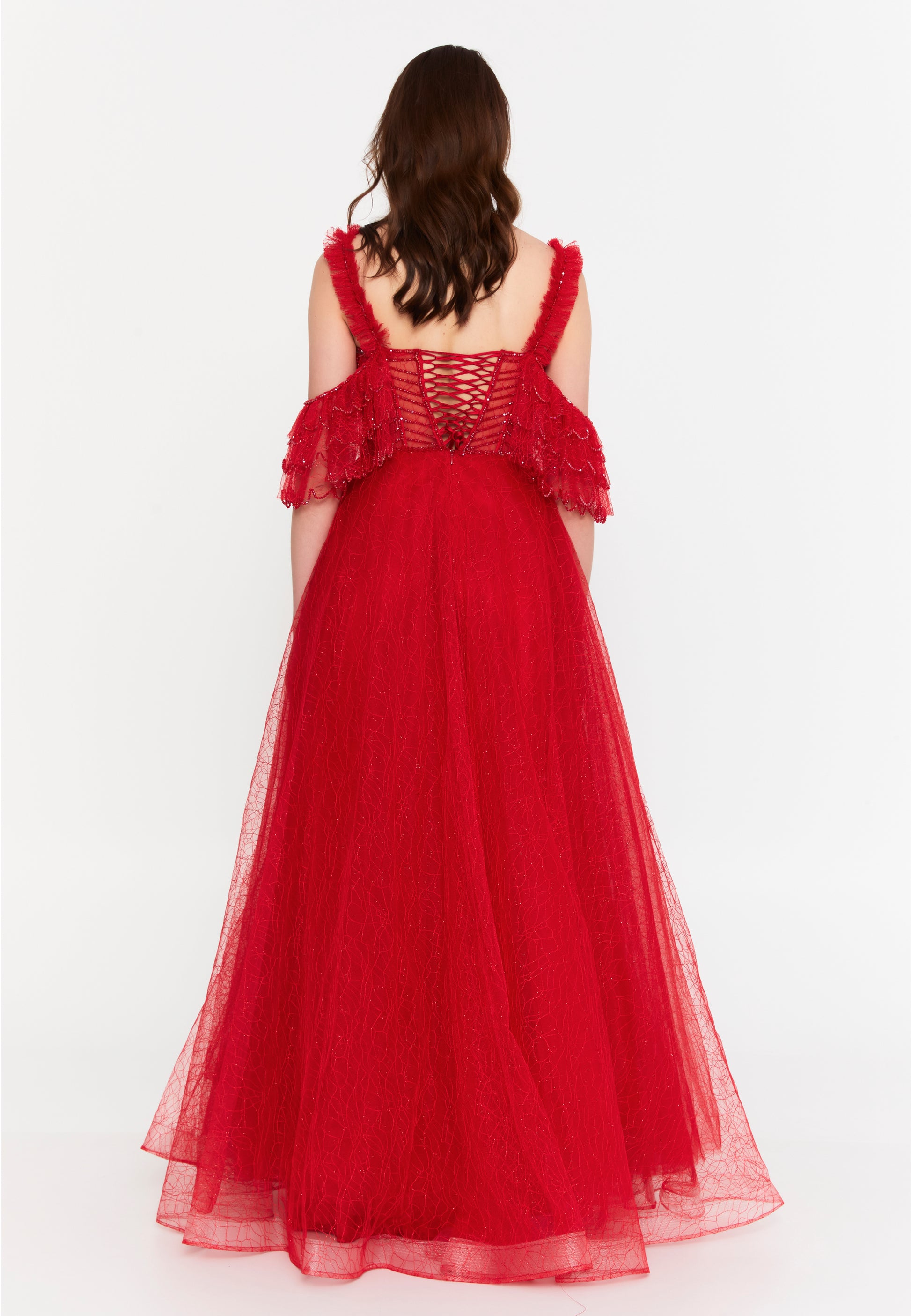 Off Shoulder Maxi Tulle A - Line Regular Prom Dress aln1571 - Prom Dress - Istanbul Fashion Center