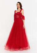 Off Shoulder Maxi Tulle A - Line Regular Prom Dress aln1571 - Prom Dress - Istanbul Fashion Center