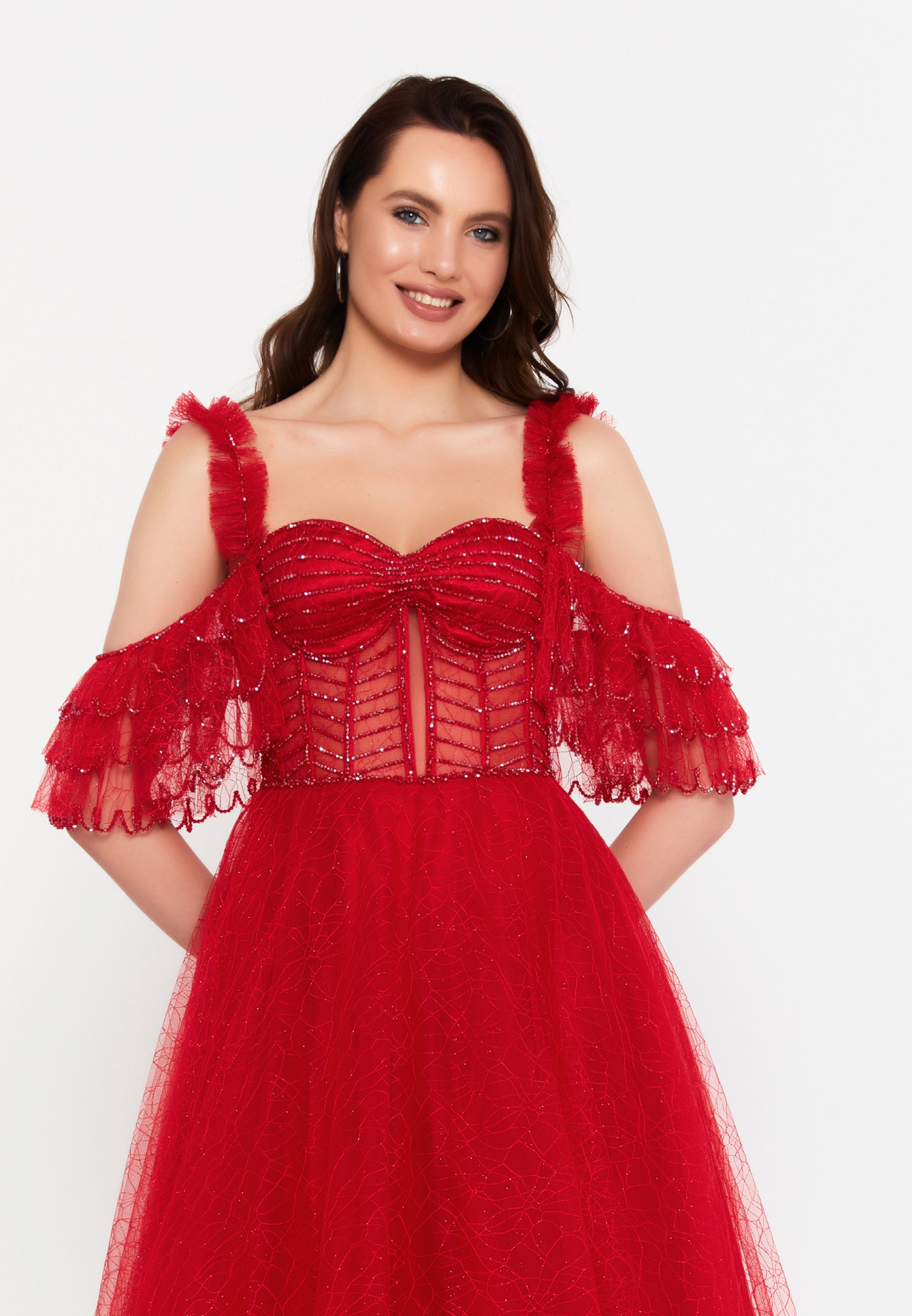 Off Shoulder Maxi Tulle A - Line Regular Prom Dress aln1571 - Prom Dress - Istanbul Fashion Center