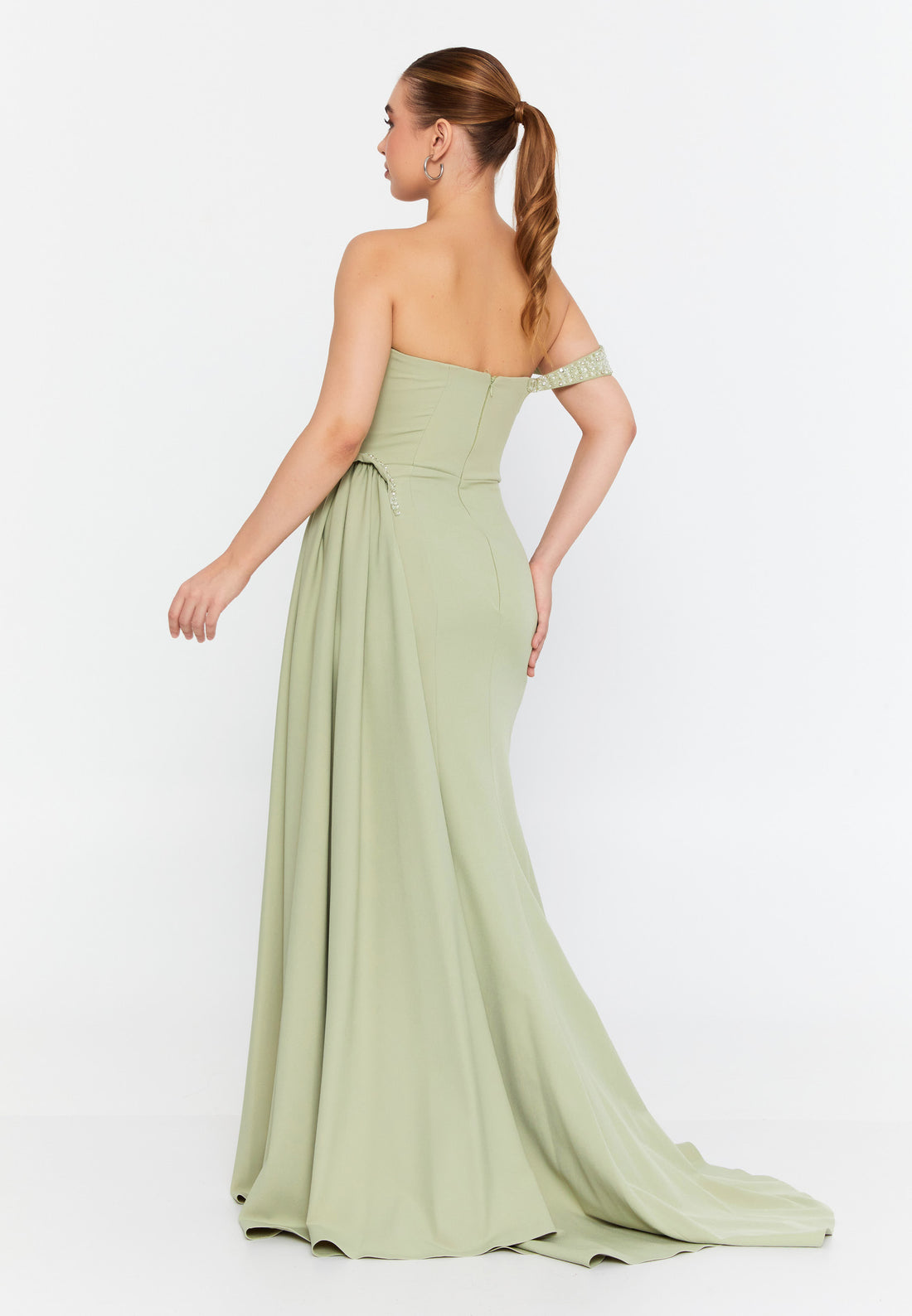 One Shoulder Maxi Crepe Mermaid Regular Evening Dress omn427