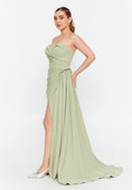 One Shoulder Maxi Crepe Mermaid Regular Evening Dress omn427 - Evening Dress - Istanbul Fashion Center