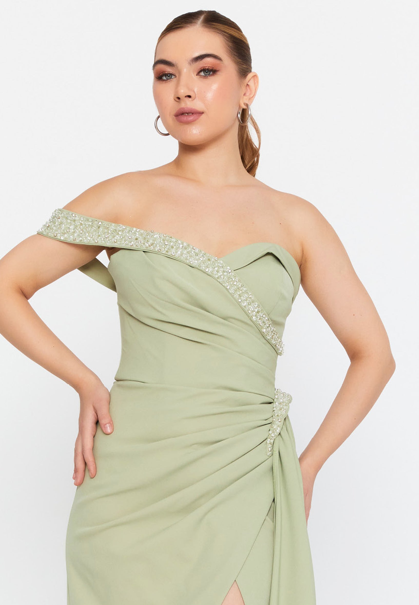 One Shoulder Maxi Crepe Mermaid Regular Evening Dress omn427 - Evening Dress - Istanbul Fashion Center