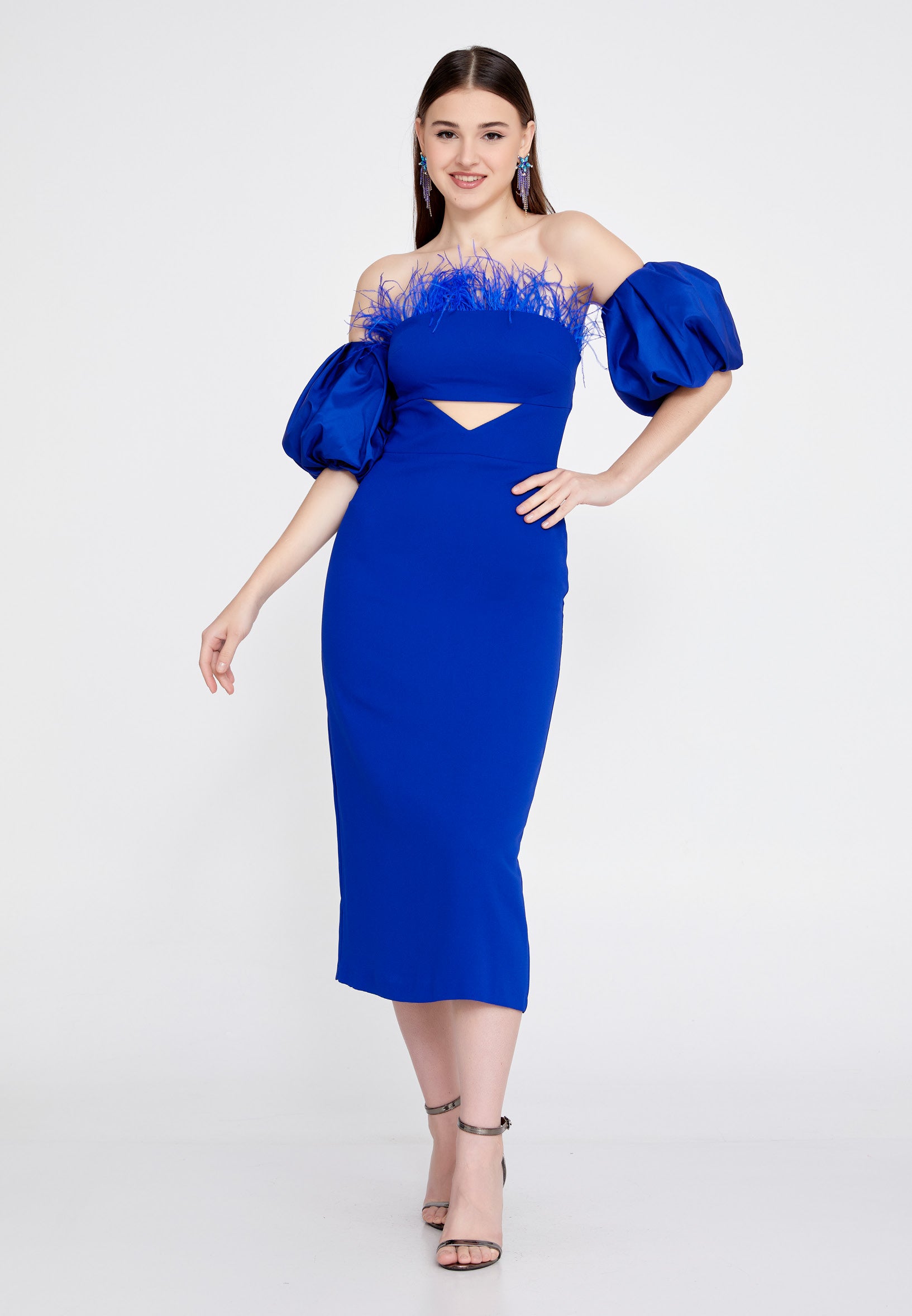 Off Shoulder Midi Crepe Column Regular Evening Dress jnm23-305 - Evening  Dress - Istanbul Fashion Center