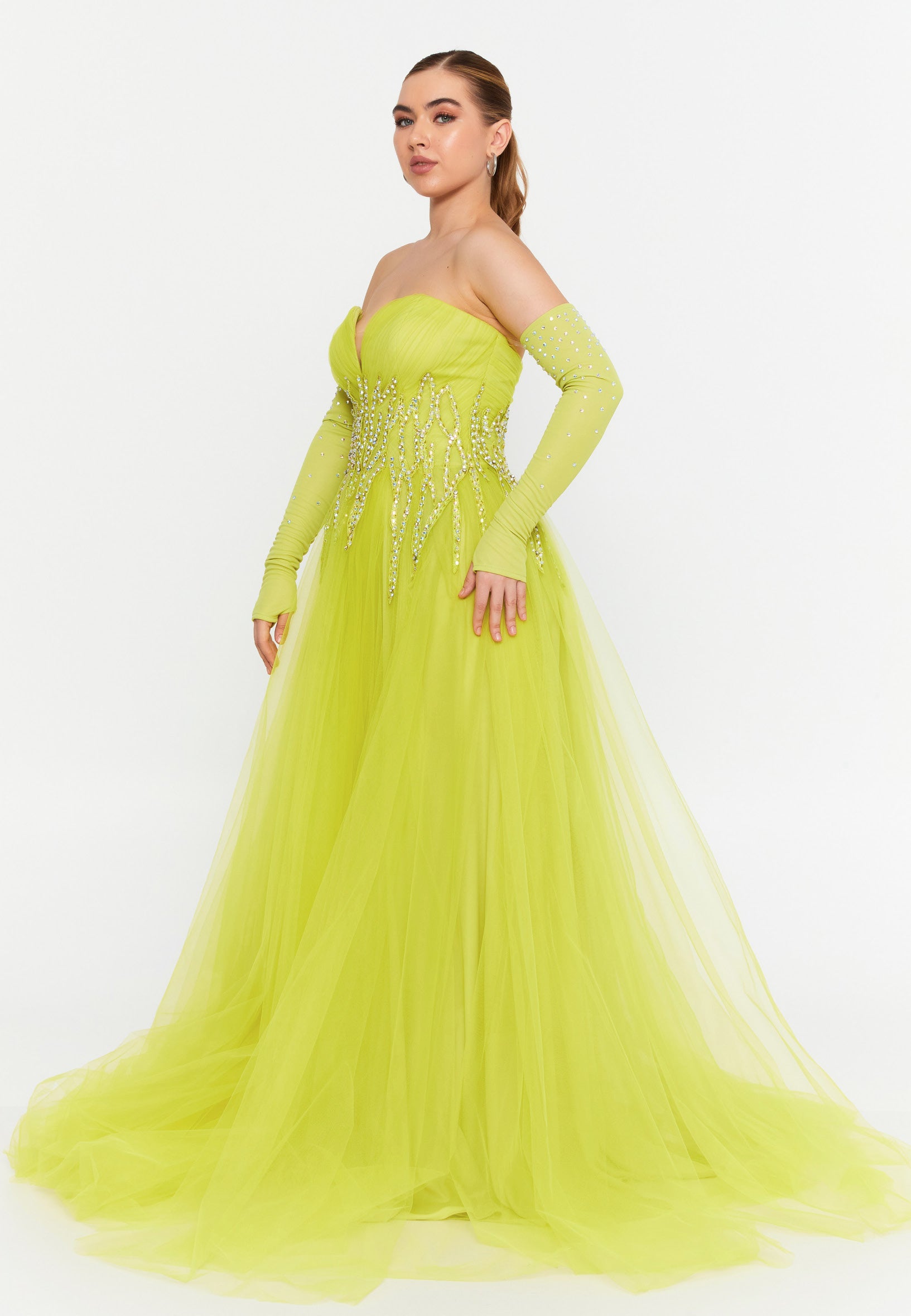 Off Shoulder Maxi Tulle A - Line Regular Prom Dress omn601 - Prom Dress - Istanbul Fashion Center