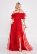 Off Shoulder Maxi Tulle A - Line Regular Wedding Guest Dress rmn3095 - Wedding Guest Dress - Istanbul Fashion Center