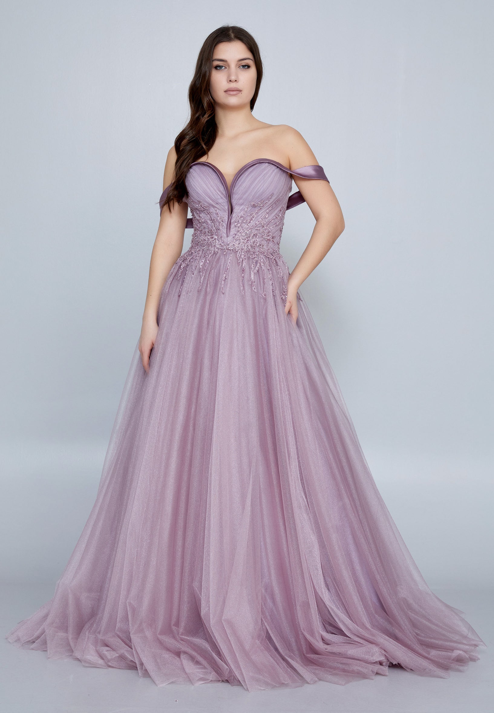 Off Shoulder Maxi Tulle A - Line Regular Prom Dress omn620 - Prom Dress - Istanbul Fashion Center