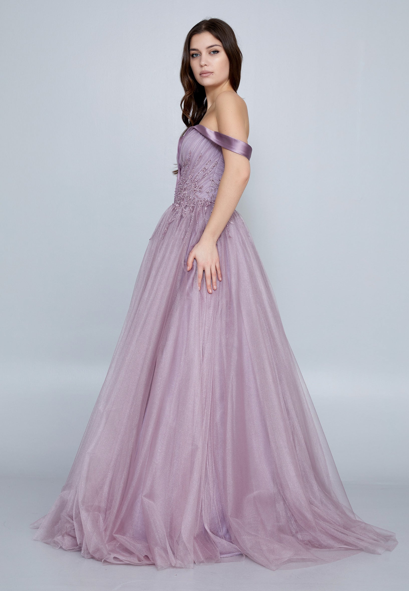 Off Shoulder Maxi Tulle A - Line Regular Prom Dress omn620 - Prom Dress - Istanbul Fashion Center