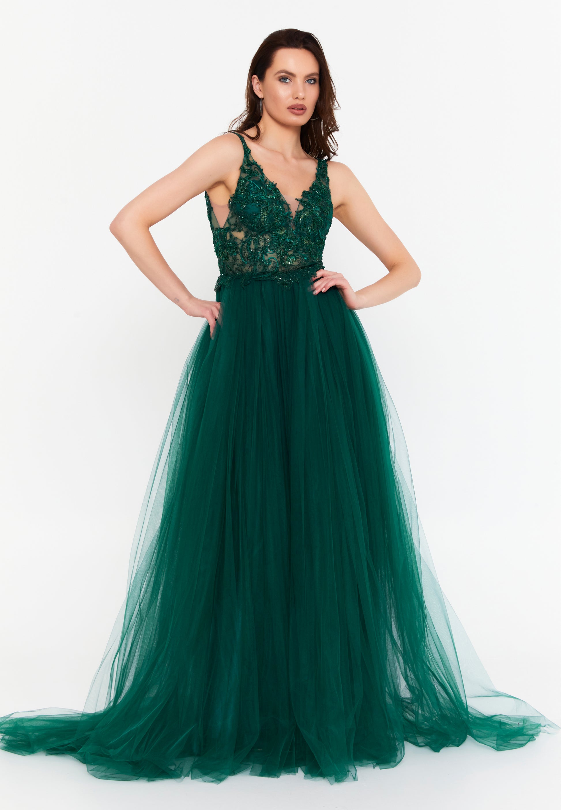 Sleeveless Maxi Tulle A - Line Regular Prom Dress aln1559 - Prom Dress - Istanbul Fashion Center